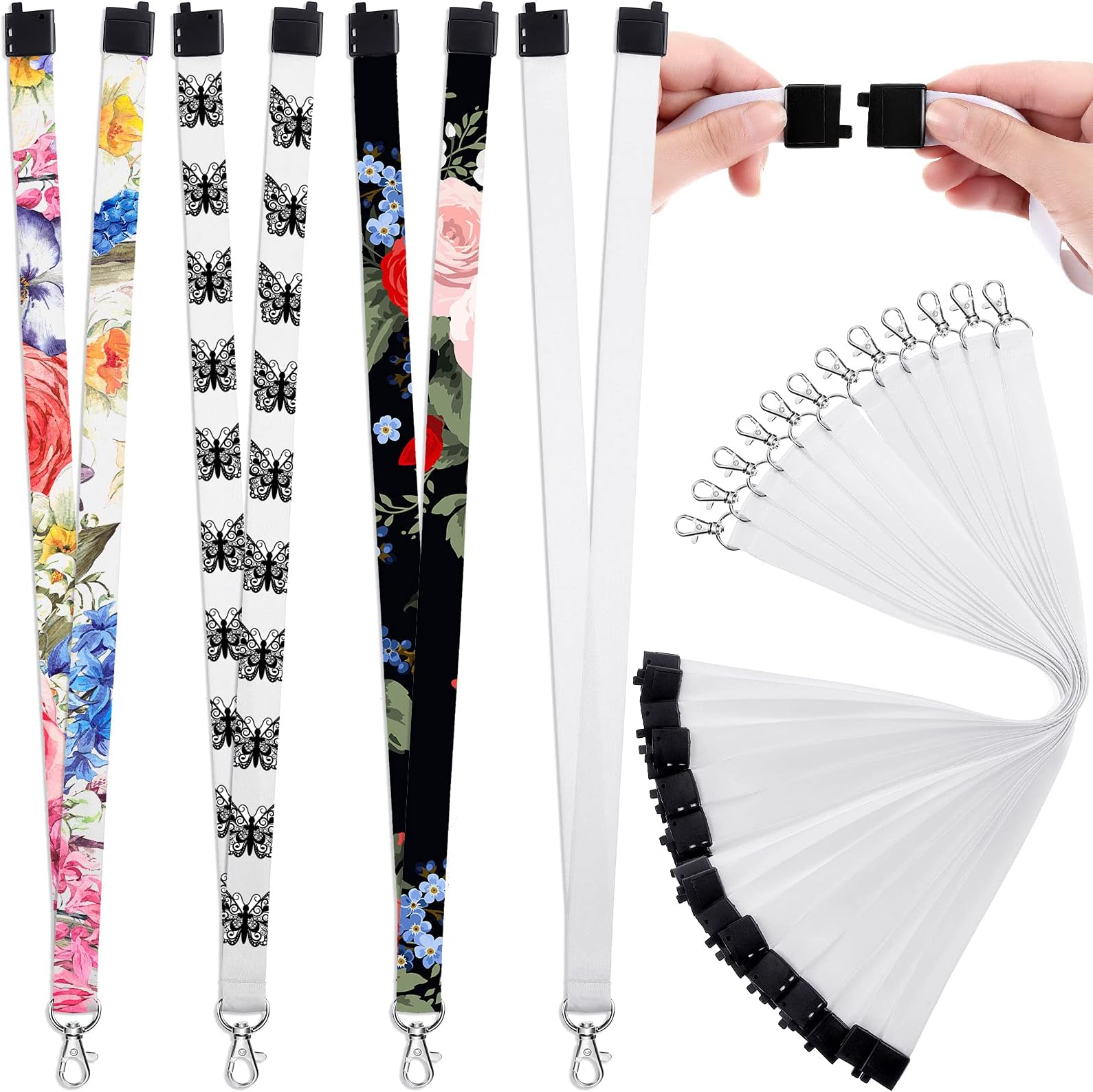Gersoniel 12 Pieces 12 Pieces Sublimation Blank Lanyards White Neck Lanyards with Badge Holder DIY