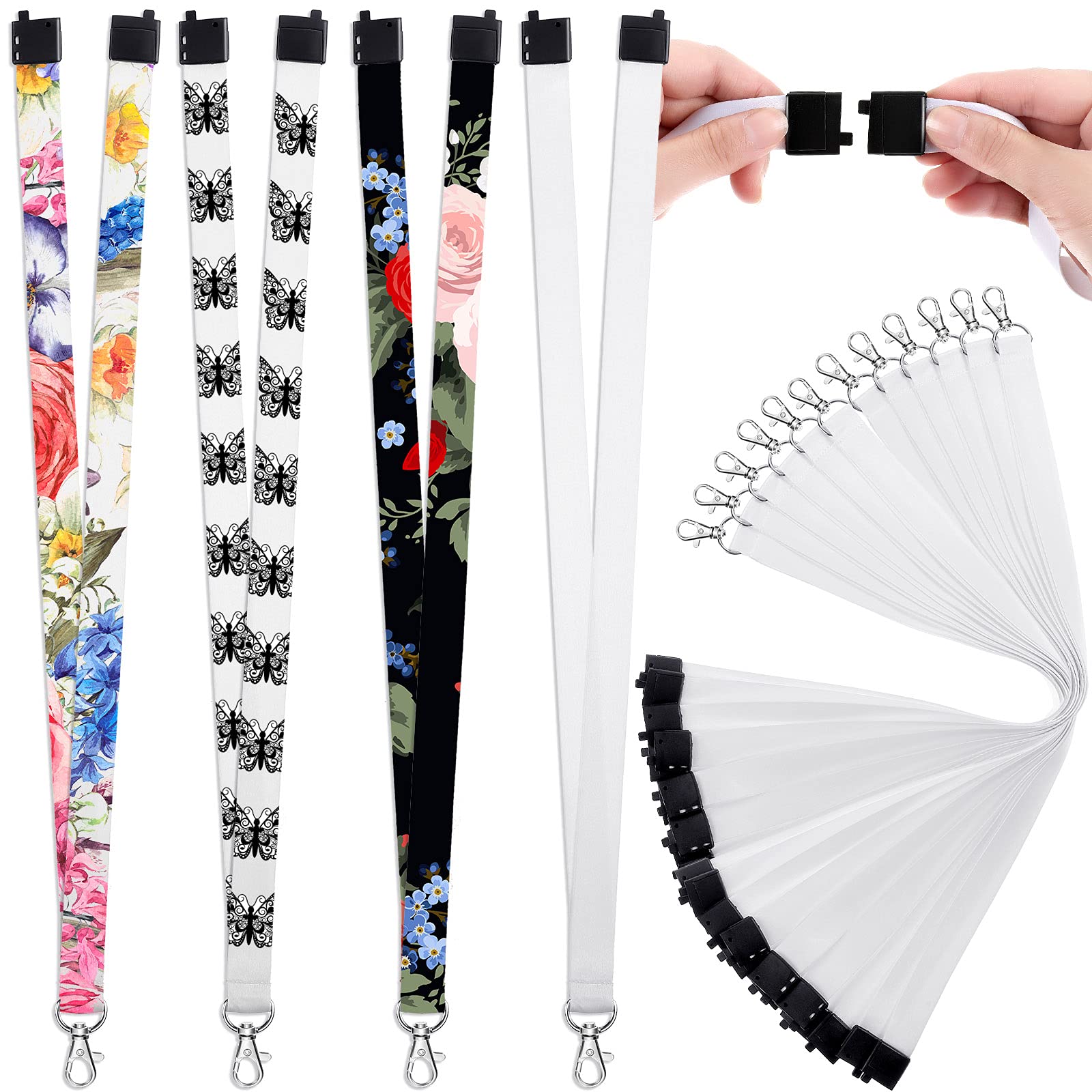 Shihanee 40 Pcs Sublimation Blank Lanyards White Neck Lanyards Blank DIY with Detachable Buckles Heat Transfer for Keychain ID Card Name Badge Holder Mobile Phone