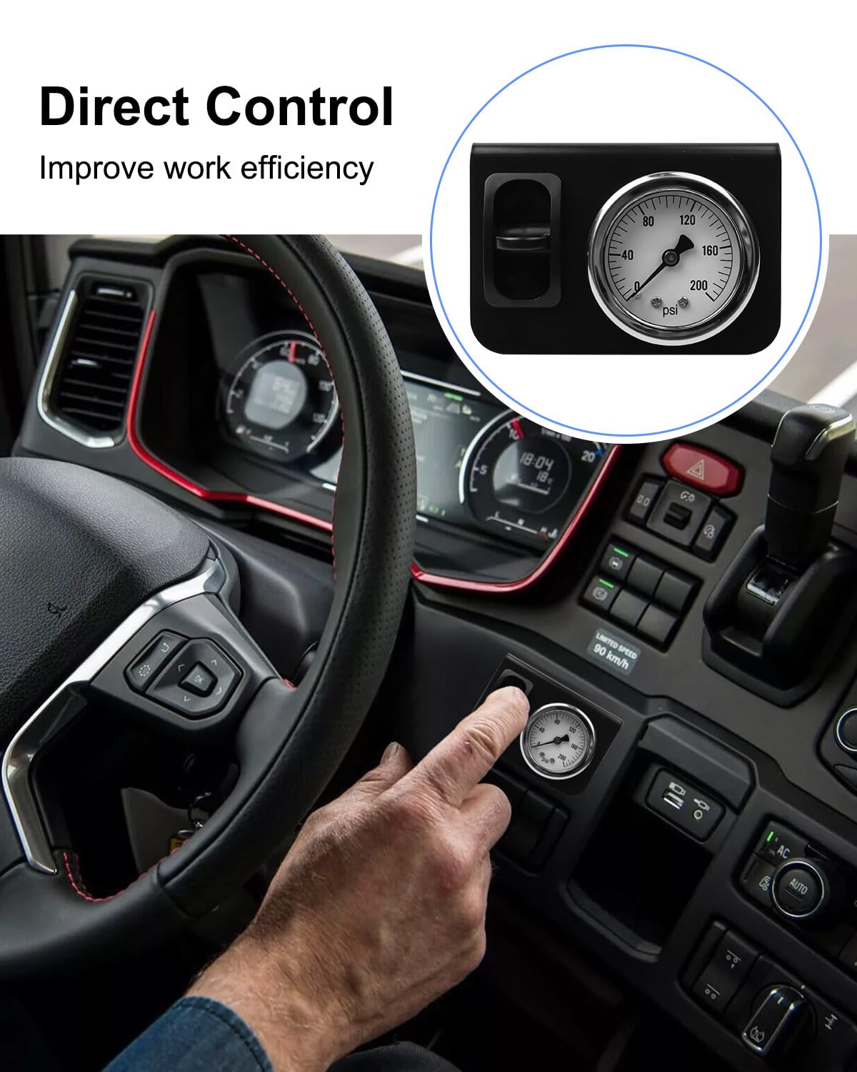in Cab Single Air Gauge Control Kit for Air Suspension Kit, in-Cab Control Kit with Paddle Switch, 0-200PSI in-Cab Air Gauge Control Kit