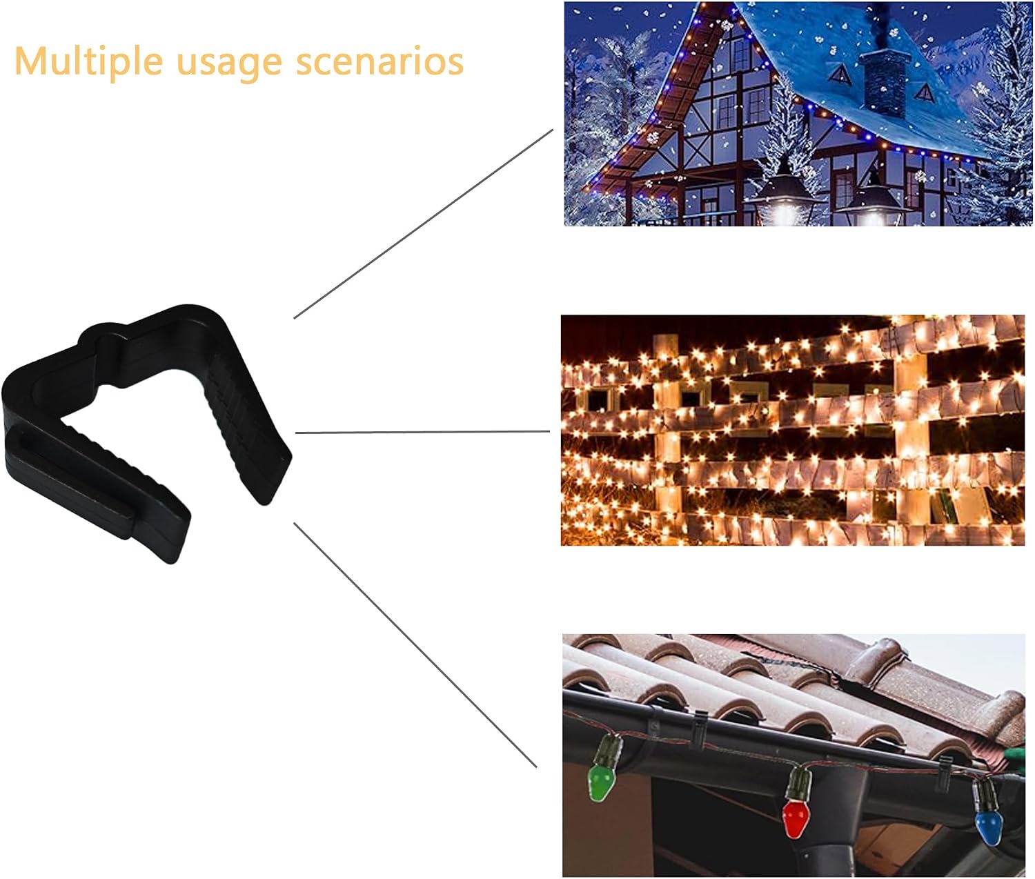 55pcs Light Clips for Outdoor Decorations, 50 Pack, 2 inch Black Gutter Hooks for 1-5/8 inch Fascia Boards