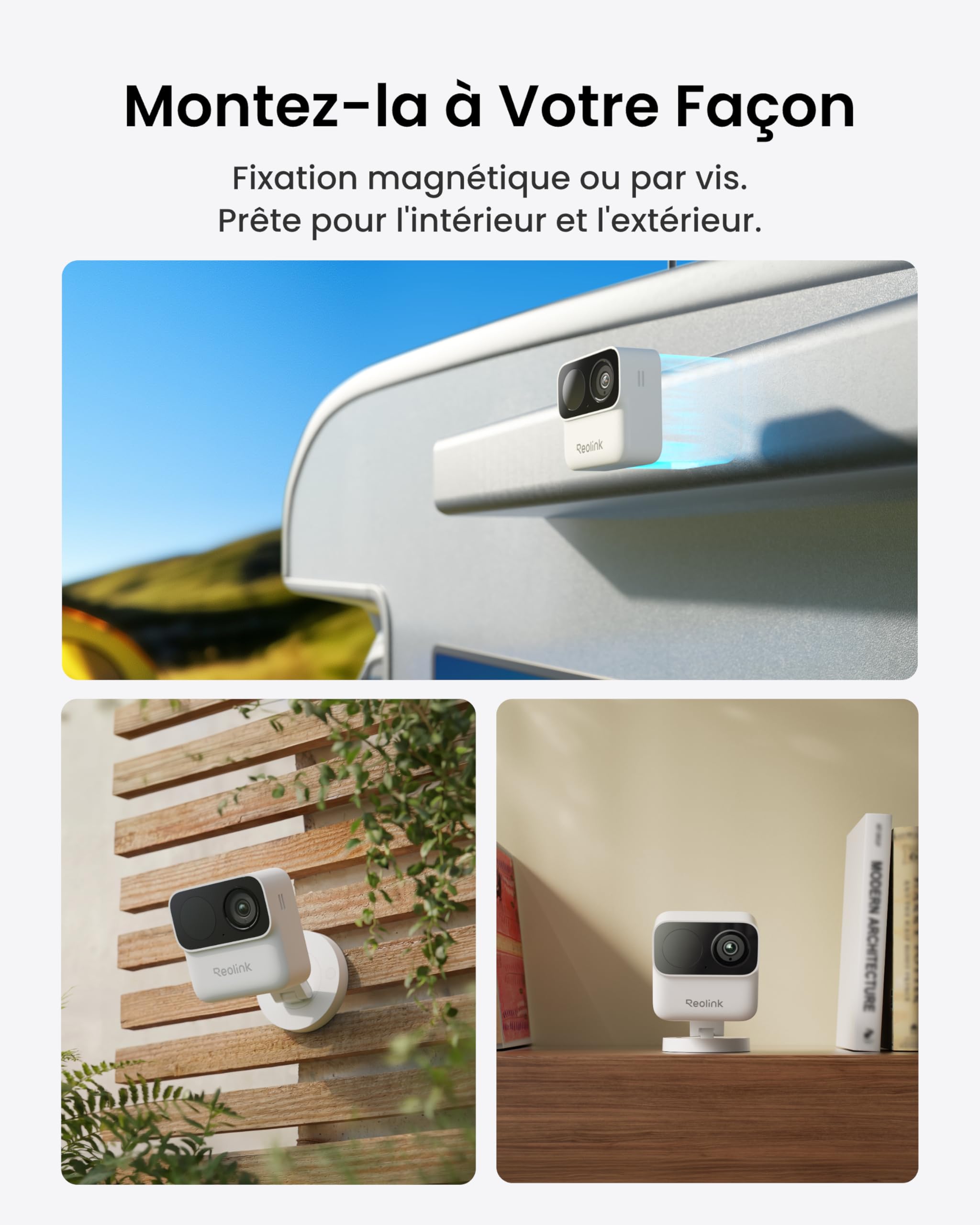 Reolink Kit 2 Caméras WiFi Magnétiques MagiCam+Home Hub Mini, Autonomie 9 Mois, Wi-FI 2,4/5 GHz, Détection de Personnes par IA, 1080P Vision Nocturne, IP67, Stockage Local 1 to, sans Abonnement