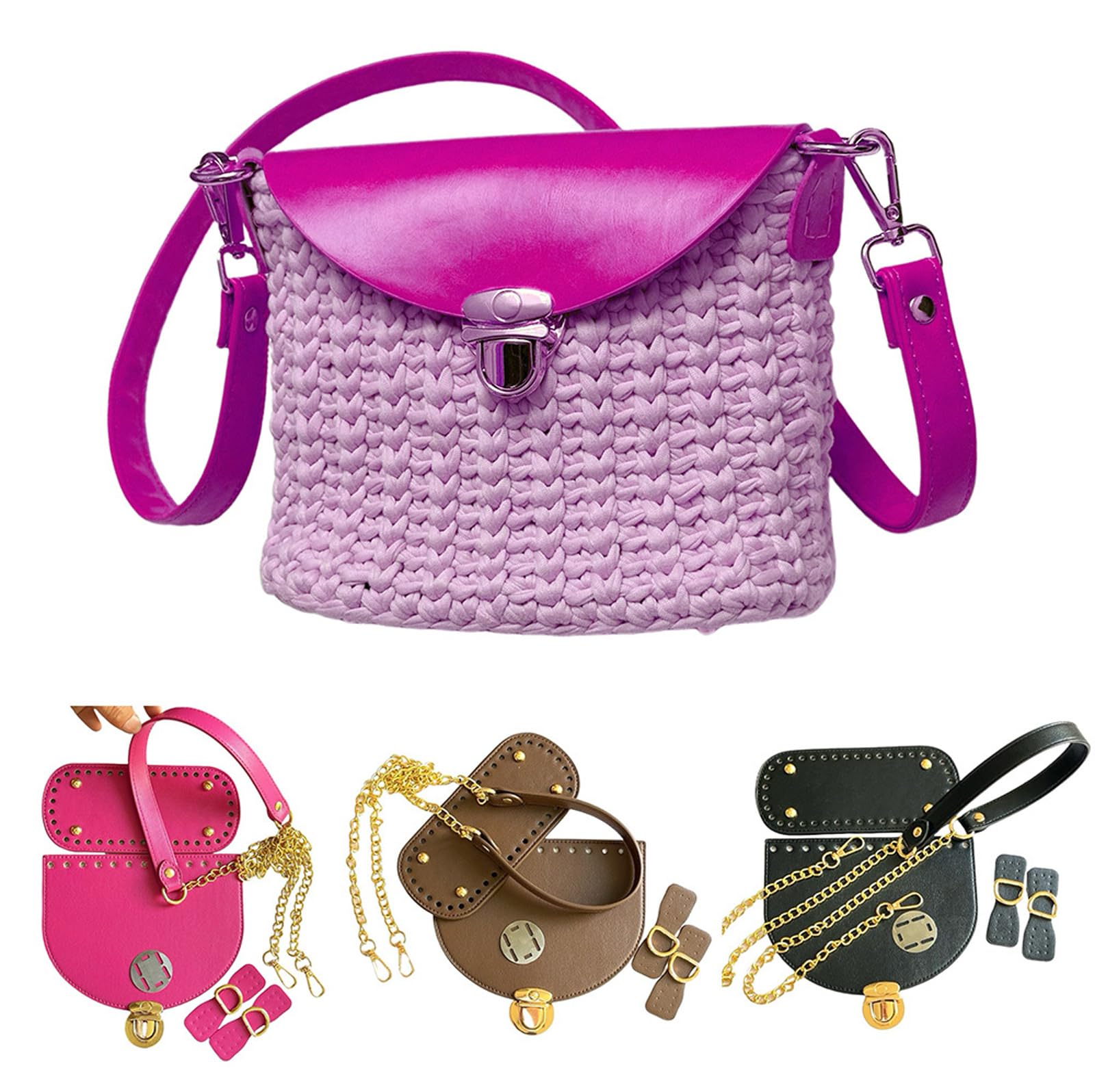 Fazvncv Juego de fabricación de bolsas de cuero, juego de punto con solapa de cremallera superior, correa de hombro para hacer bolsas de hombro