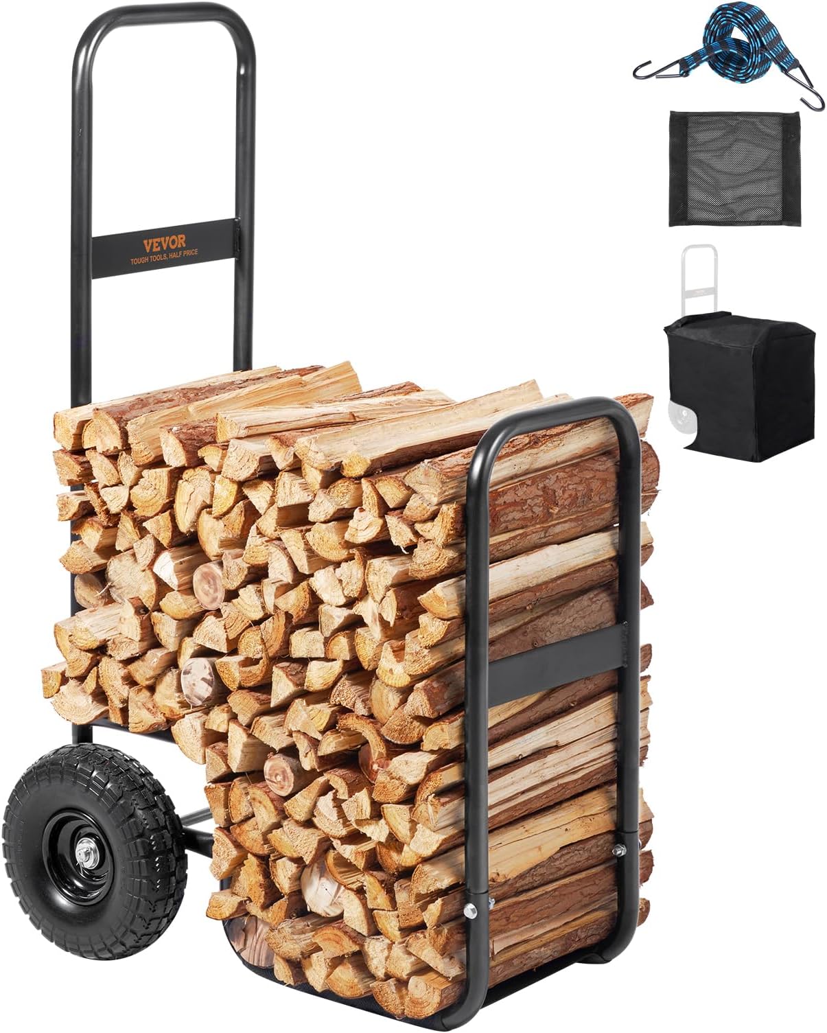 VEVOR Firewood Log Cart, 250 lbs Capacity, Outdoor and Indoor Wood Rack Storage