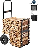 Vista 1 de VEVOR Carrito de leña, capacidad de 250 libras, carretilla de acero resistente negro con ruedas de PU y cubierta impermeable, almacenamiento