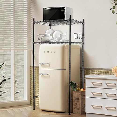 Miniatura 6 de Mini estante para refrigerador de 2 niveles con almacenamiento para dormitorio, soporte para horno de microondas con almacenamiento, estante de