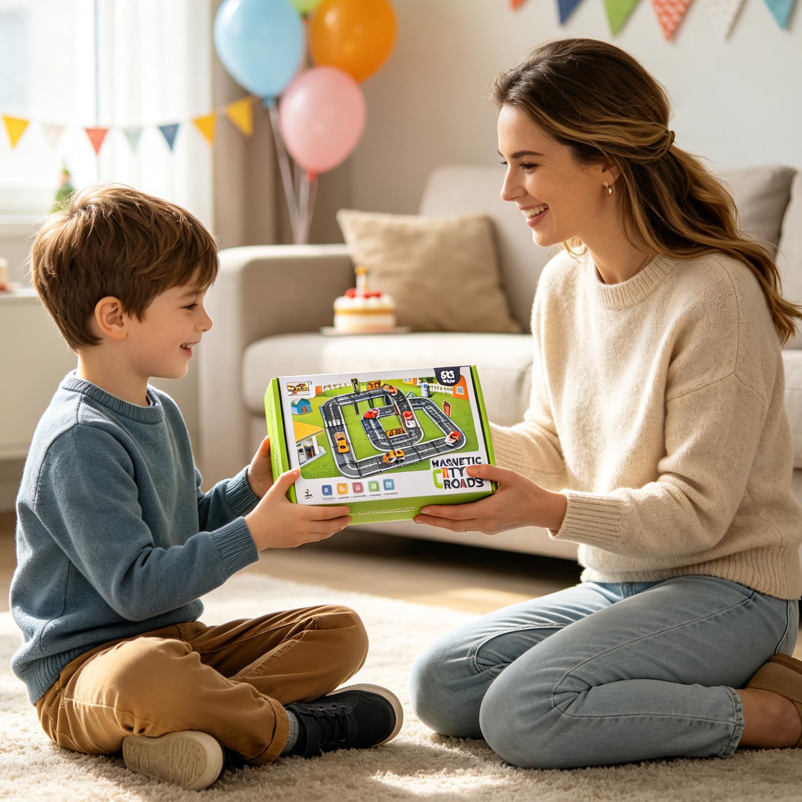 83 Piezas Construcciones Magnéticas Carretera Niños, Incluye 6 Coches