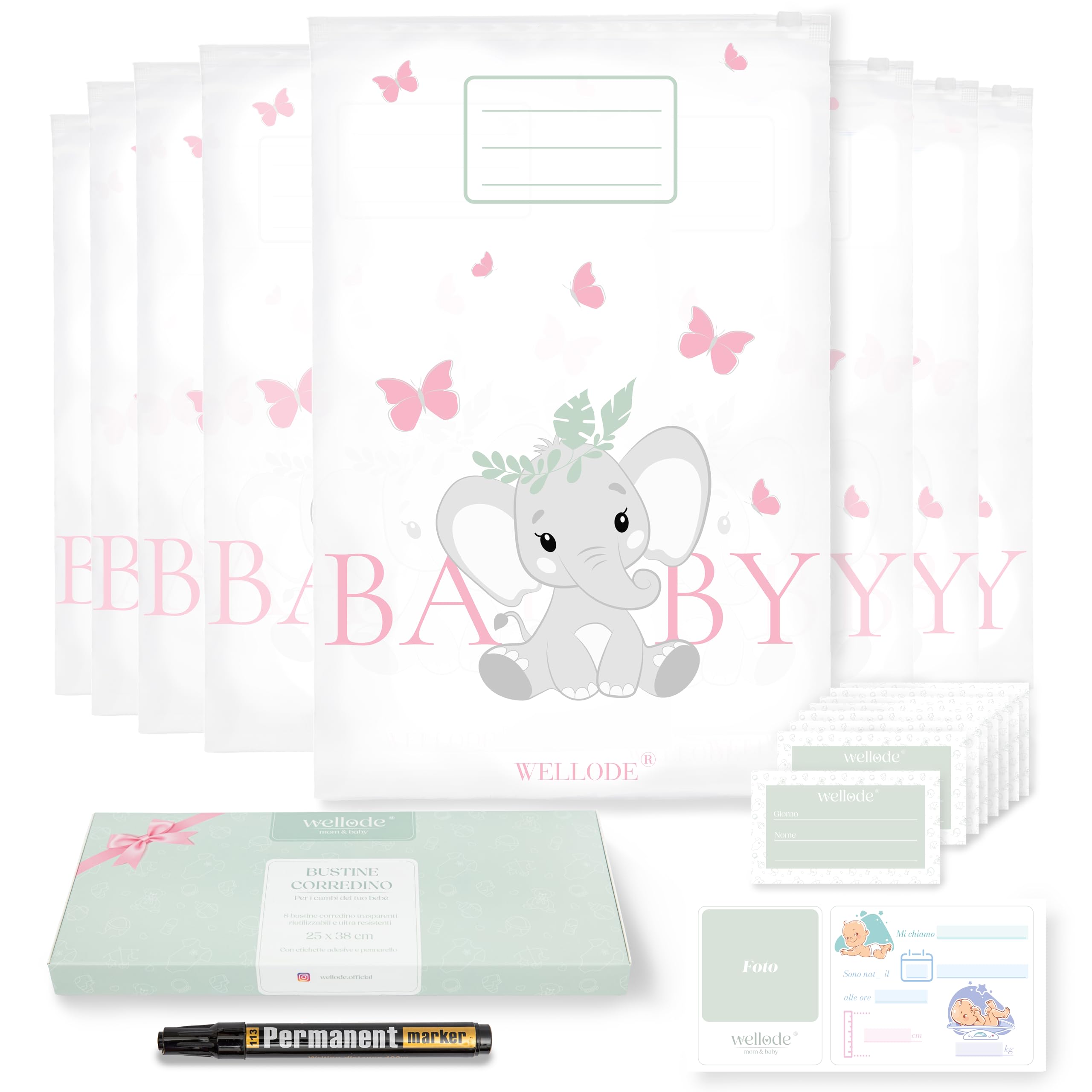 Wellode 8er Set Wickeltaschen Für Neugeborene - Mit Marker & Etiketten | Wiederverwendbar Für Kindergarten