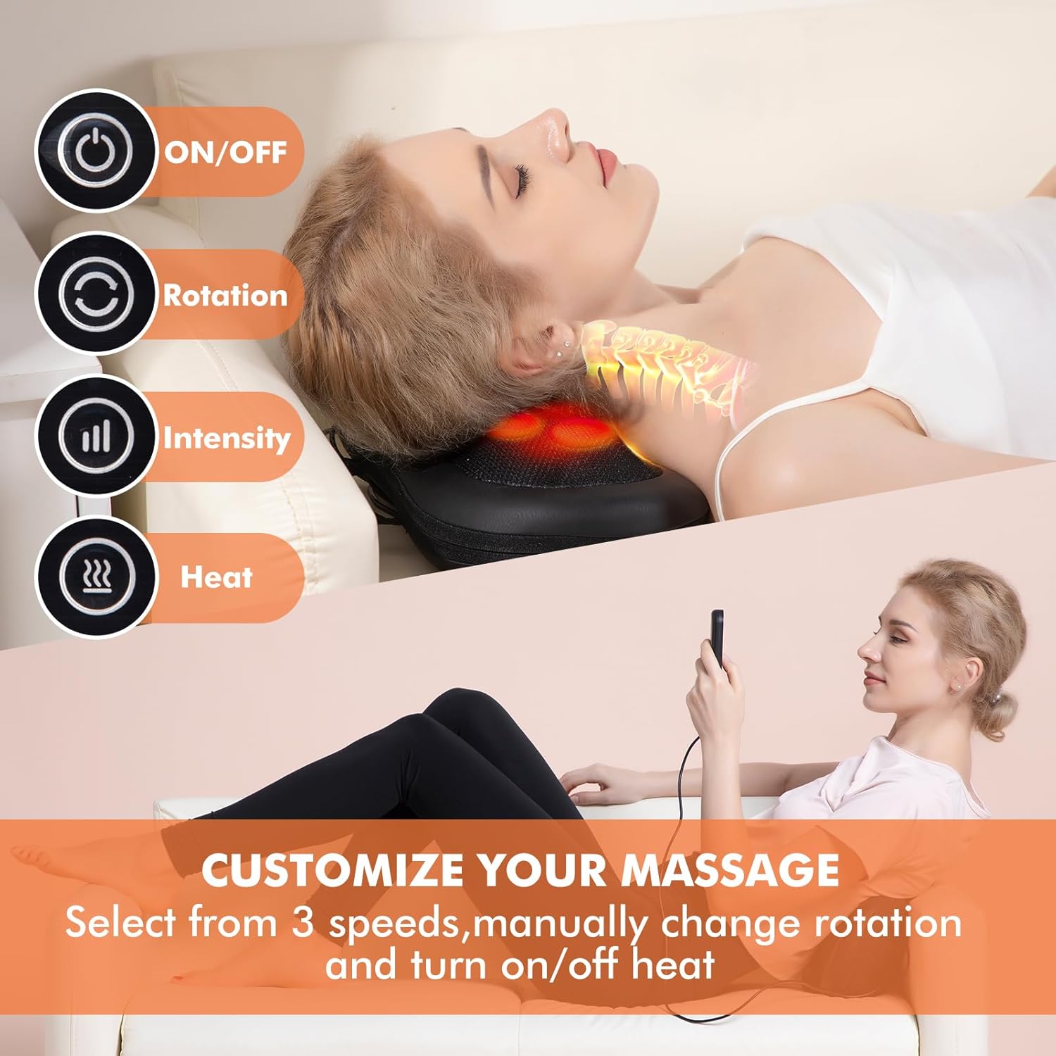 ANHAO Christmas Gifts for Women,White Elephant Gifts for Adults Cordless Back Massager with Heat, Neck Shoulder Massager with Remote, 3D Kneading Massage Pillow Birthday Gift for Women Men Black - Image 7