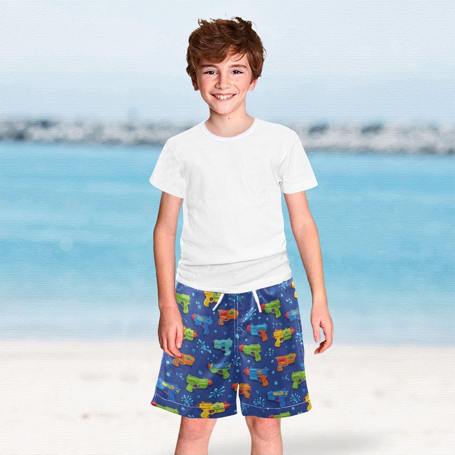 Boys Swim Trunks Blue Water Splash Quick Dry Bathing Suit Swimsuit Toddler Beach Board Shorts Mesh Swimwear 2-12Y