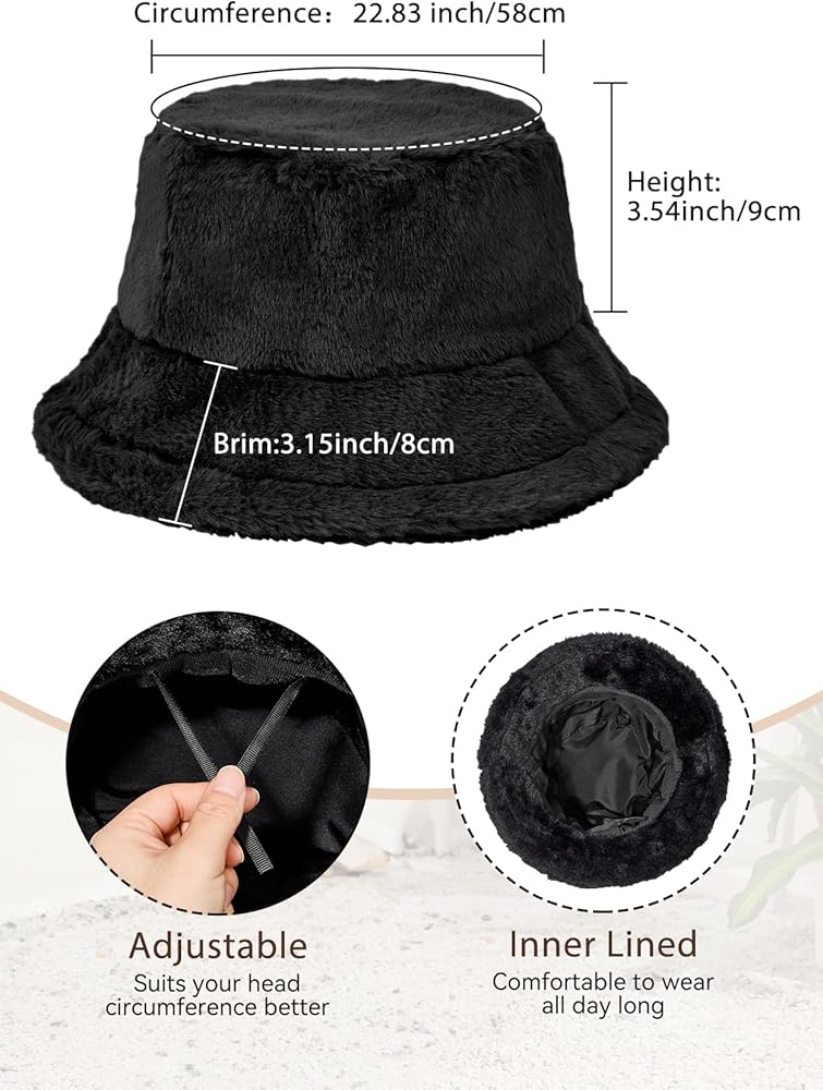 Zando Fuzzy Bucket Hats for Woman & Men - Faux Fur Warm Winter Hat
