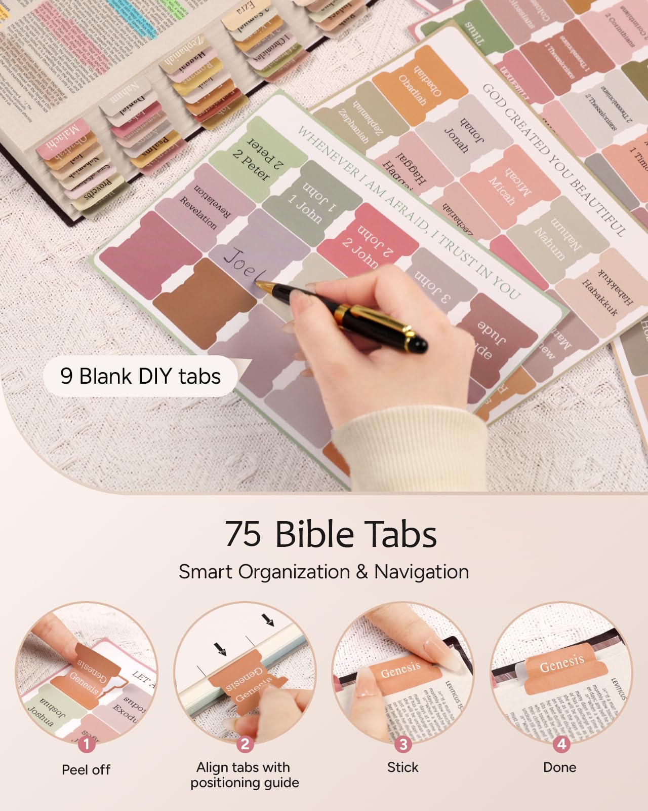 BellaHold Fournitures d'étude biblique – Étui de couverture de la Bible pour femme, 17 surligneurs et stylos de Bible sans bavure, 75 onglets de Bible, kit de journal de la Bible et cadeau chrétien