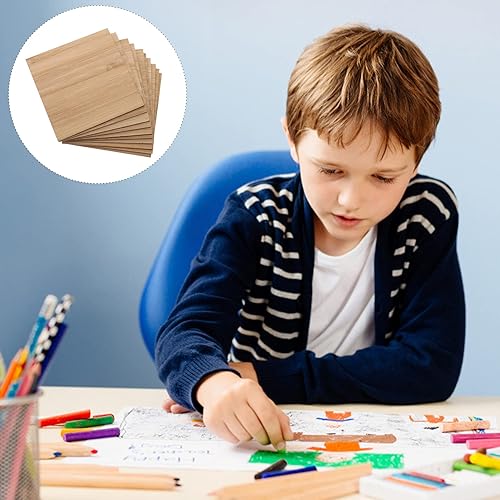Miniatura 2 de EXCEART Hojas de madera para manualidades sin terminar, piezas de madera, rebanadas de madera de bambú en blanco, recortes cuadrados de madera para