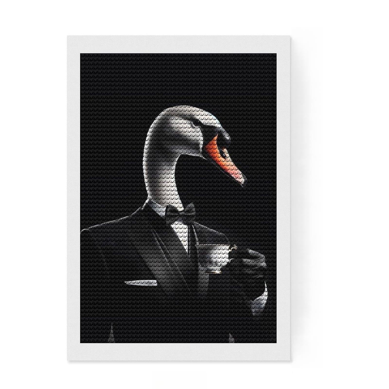Junmoney Duck and Coffee Diamond Art Kit 8"x12", Fun Craft Experience, Finish and Display, Office Decor, for Craft Lovers, Printed Canvas