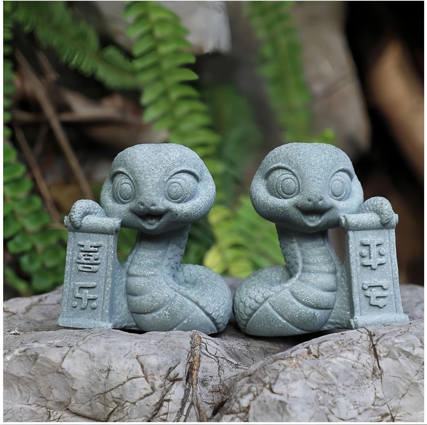 Aquarium Snake Statue Animal Figurines Fengshui Sandstone Sculpture for Home Fish Tank Lucky Decor (1 Pair)