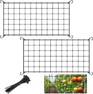 2PCS Elastic Trellis Netting 3 x 5Ft Plant Trellis Netting for Grow Tent Heavy-Duty Grow Tent Net with 8 Hooks and 100 Zip Ties, Black Garden Trellis Net for Plants Growing and Climbing