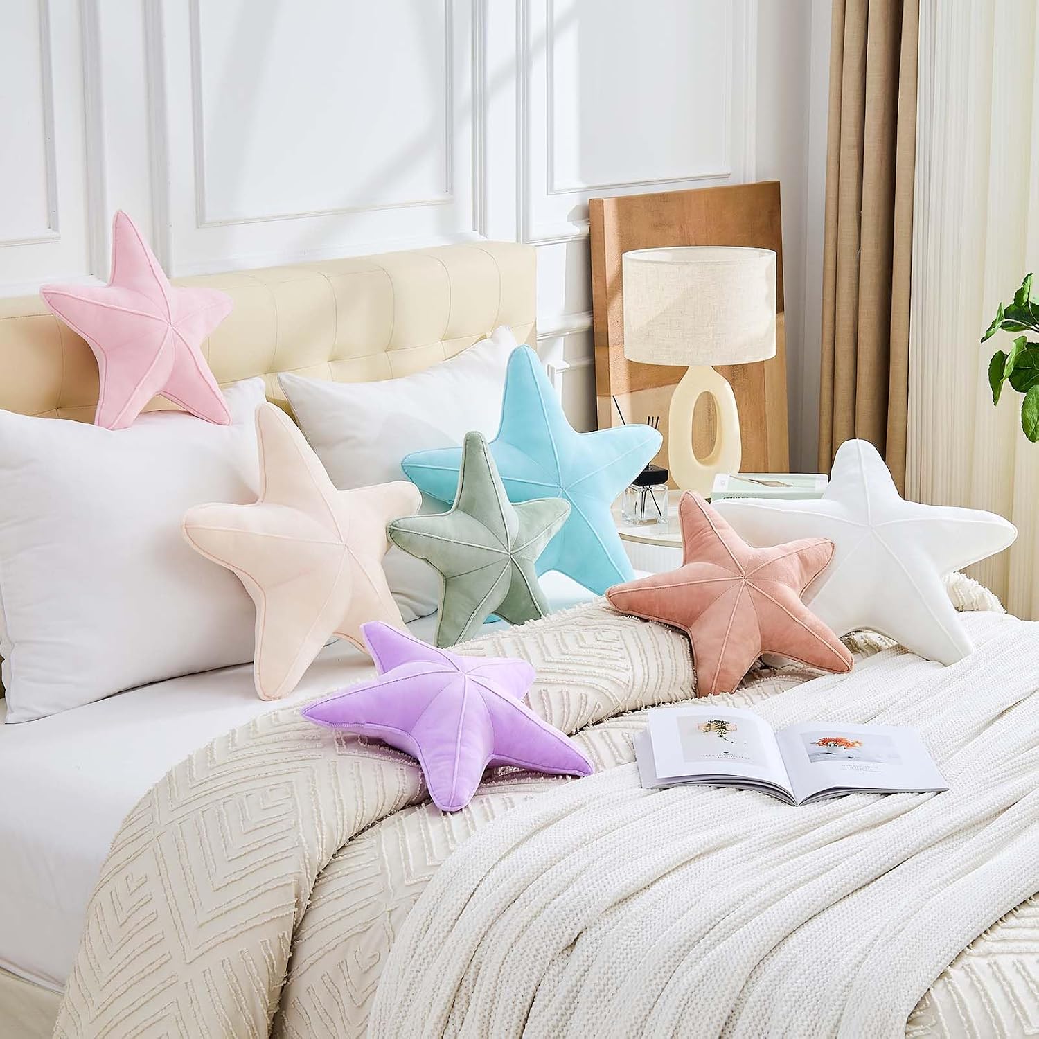 Uvvyui Starfish Pillow Cute Star Decorative Throw Pillows with Soft Velvet Sea Pillow Aesthetic Home Decor Ocean Beach Cushion（Pink, 15 Inch）