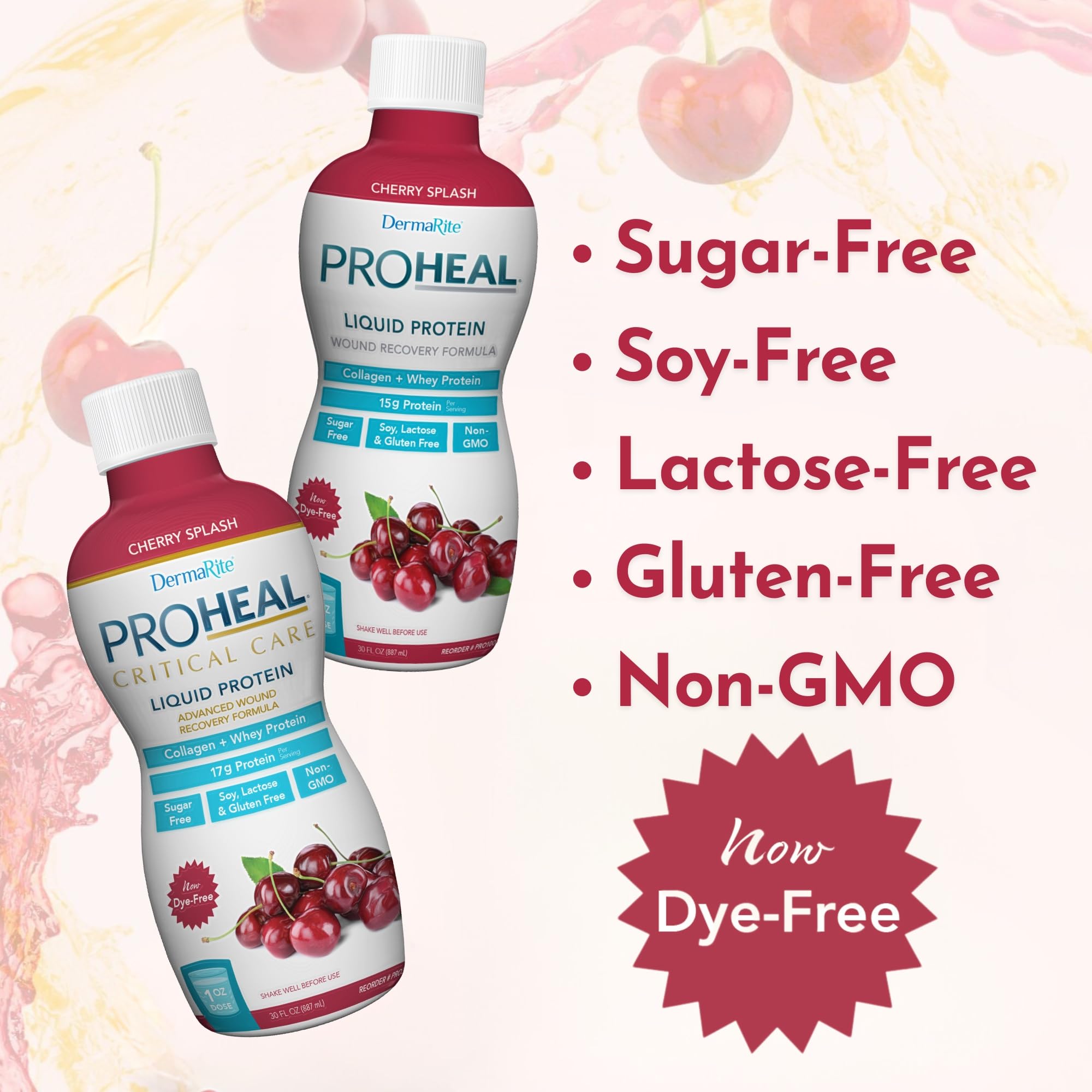 DermaRite ProHeal Protein Supplement, Cherry Splash Flavor, 30 oz, 1 ct — Amazon image 2