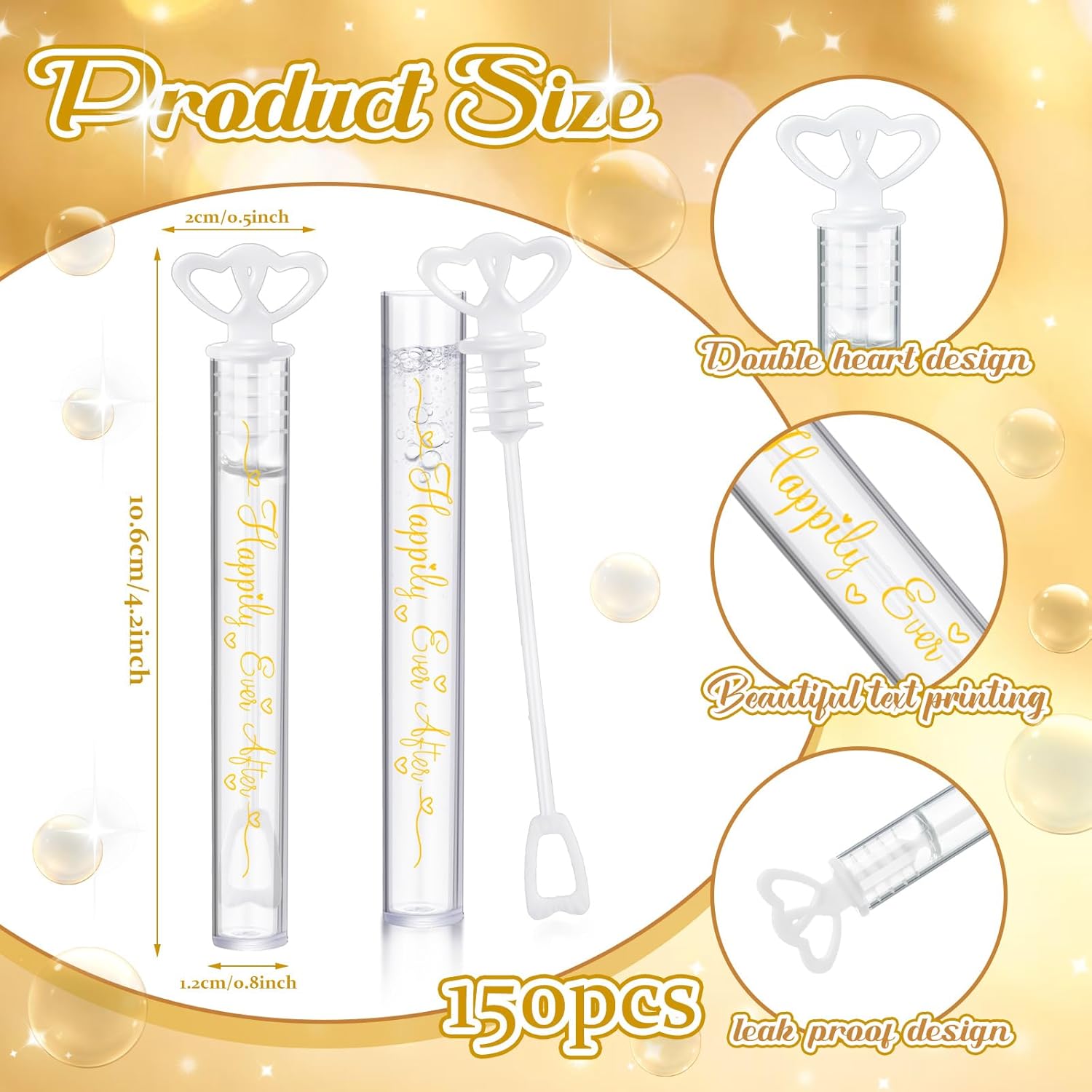 150 Pcs Bubble Wands Bulk for Wedding Party Mini Heart Wand with Bubble Solution for Wedding Bridal Showers Valentine Anniversary Birthday Supplies(White,Happy Ever After)