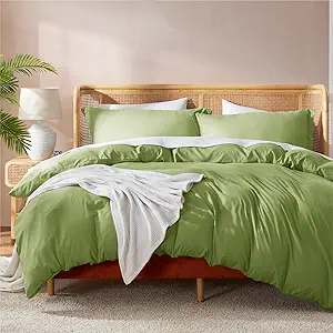 Nestl Twin Duvet Cover Set with Comforter Insert - Calla Green 3 Piece 68x90 Duvet Cover & 1 Pillow Sham with White Quilted Down Alternative Comforter, Ultra Soft, All Season