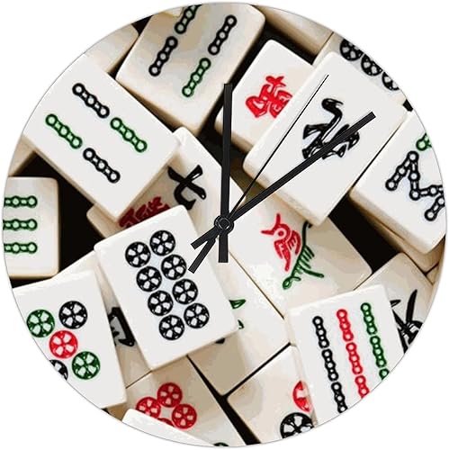 Mahjong - Reloj de pared con azulejos de PVC estilo chino grande 10 pulgadas funciona con pilas silencioso sin tictac decoración de pared novedoso