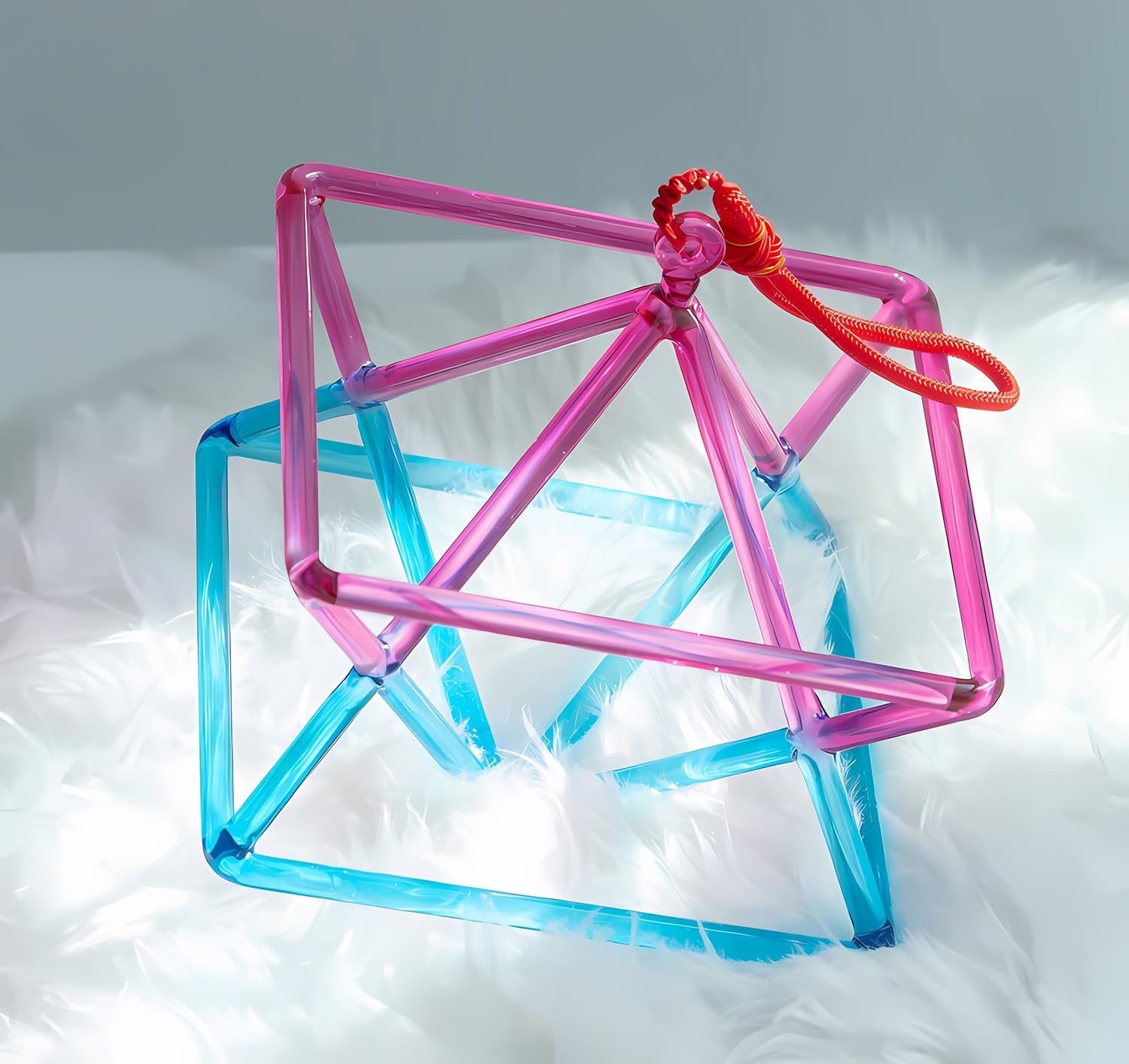 Chakra Optically Pink-Blue Gradient Quartz Crystal Singing Mokaba Merkaba for Sound Therapy Meditation Yoga Percussion Pyramid Healing Musical Instrument(10 inch)