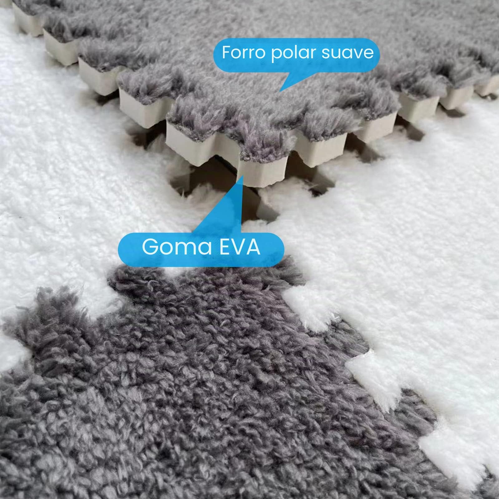 10/20 piezas de azulejos de espuma entrelazados, 30 x 30 cm, alfombra de espuma de felpa con borde para sala de estar/dormitorio (10 piezas gris)
