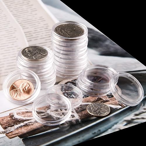 Miniatura 7 de Eeoyu 100 unidades de 0.984 in para monedas con caja organizadora de almacenamiento de plástico para suministros de colección de monedas,