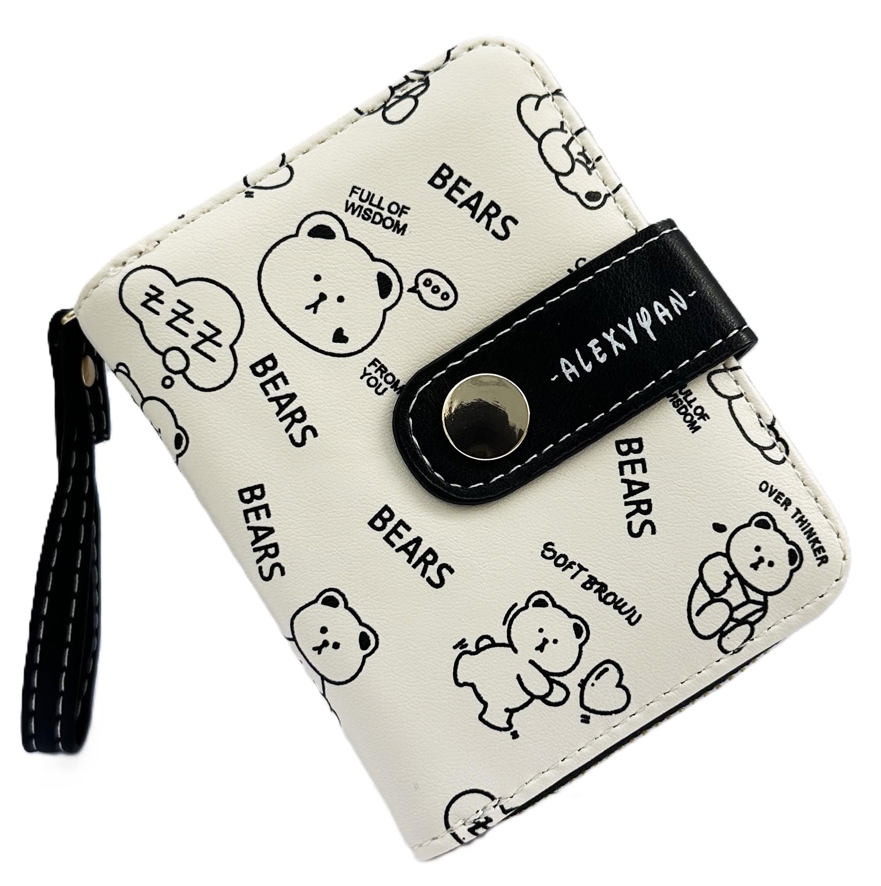 Compact Bears Tri-fold Wallet PU Leather, Women's Purse Wallet Organizer Female Hand Clutch Women/Ladies/Girls Wallets Credit Card Holder - Black-image-39