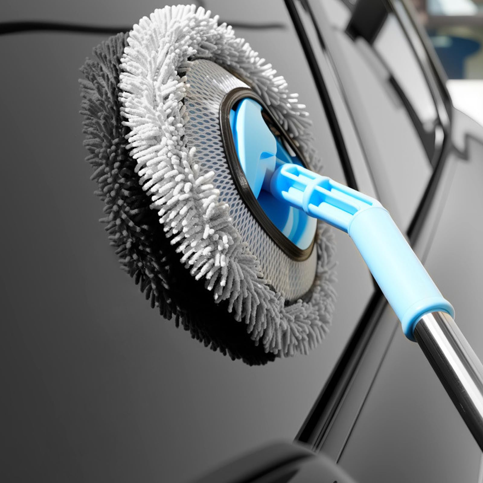 Outil de lavage de voiture extensible avec poignée incurvée pour une grande portée, nettoyage facile à utiliser, tête de réglage, poils doux pour le lavage de voiture, poils doux, manche