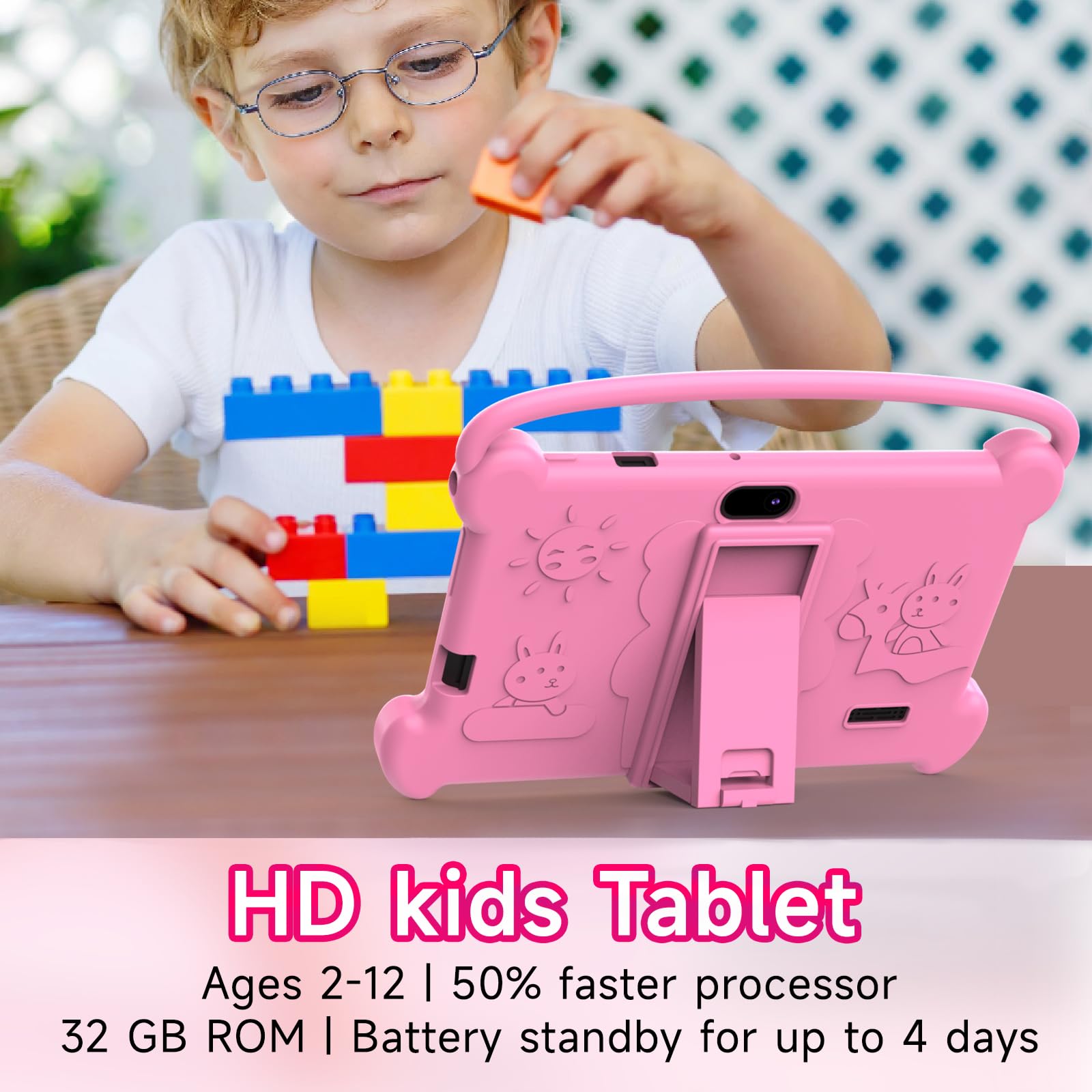 Tablet per bambini da 7 pollici 3-9 per bambini, 32 GB ROM con custodia antiurto, software Android per bambini installato Netflix, YoutTube, app aiwawa, controllo genitori, doppia fotocamera