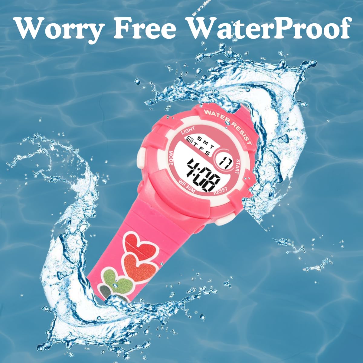 TYMU Printed Strap Alarm, NightLight, Waterproof 5-14 Years Digital Kids Watch - for Boys & Girls. (Printed Heart) 1