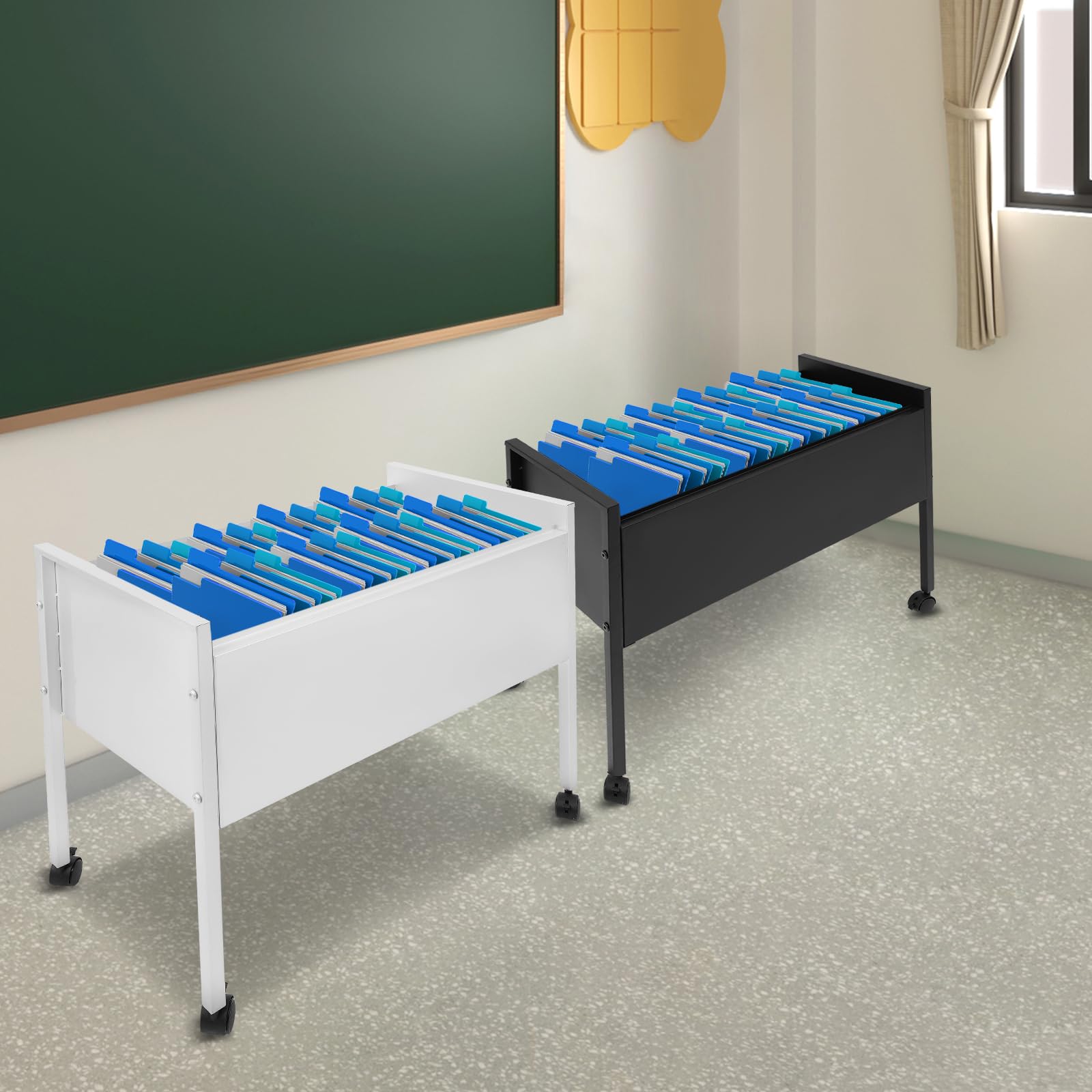 Armadietto arrotolabile con ruote, carrello portadocumenti arrotolabile per cartelle sospese, capacità di carico 30 kg, per uffici, sale conferenze, studio, appartamenti, argento, 70 x 37 x 60 cm