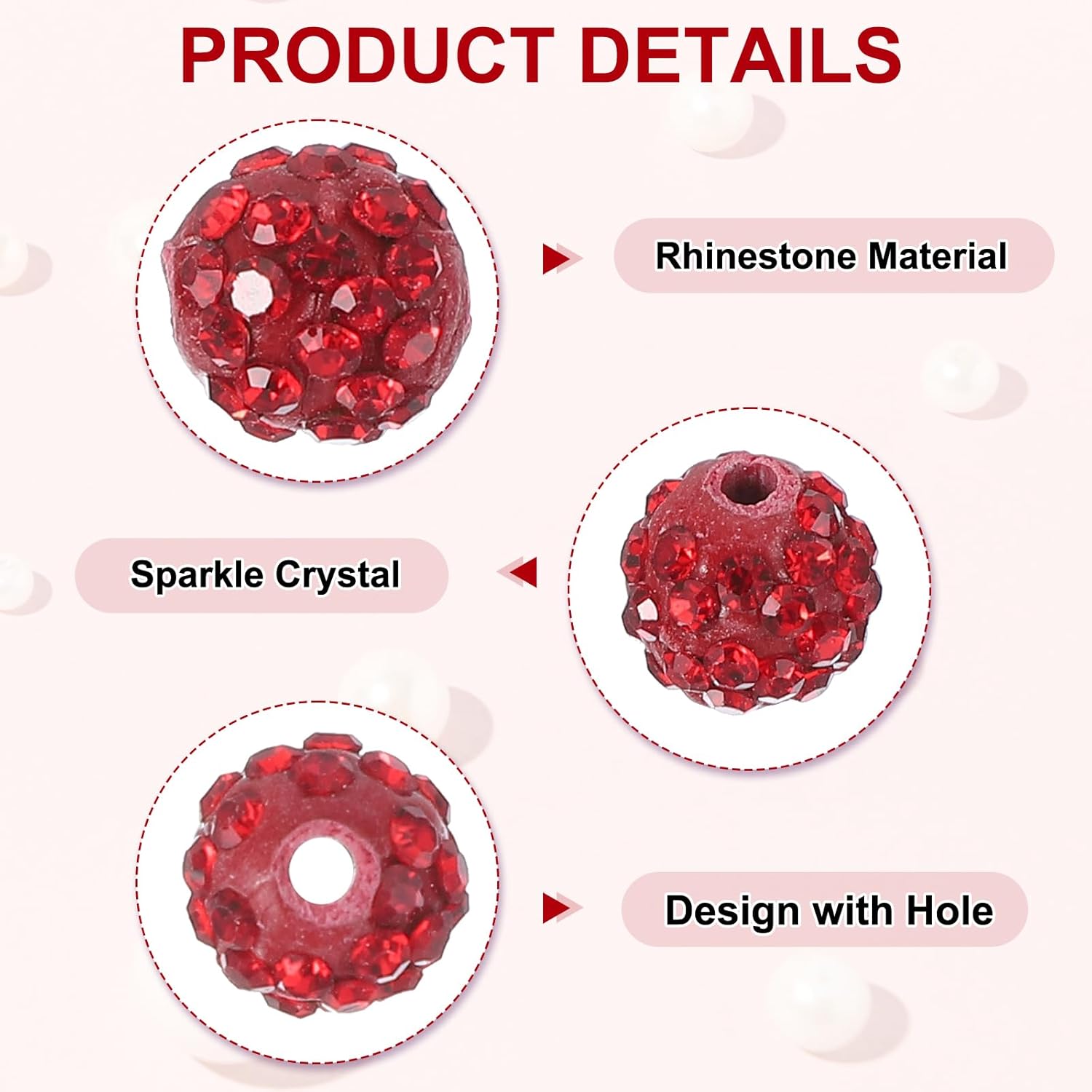 PATIKIL 10mm Clay Rhinestone Beads for Jewelry Making, 160 Pcs Sparkly Round Disco Beads Shiny Diamond Ball Beads Bulk for DIY Crafting Bracelet Earring Pens, Red - Image 3