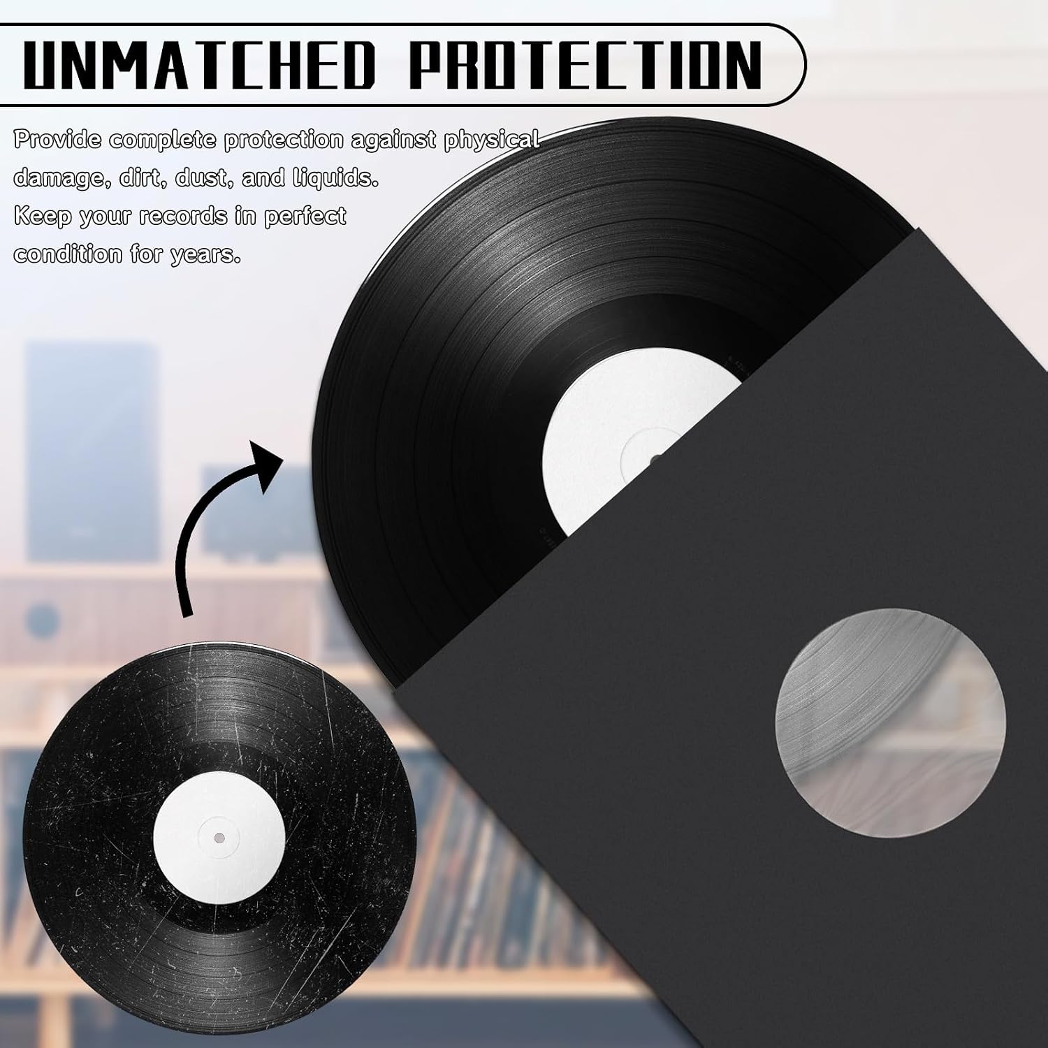 12 Inch Black Record Inner Sleeves with Polyethylene Film - Anti-Static Archival Quality Paper & Polyethylene Sleeves for 33RPM LP Vinyl Records Protection, Pack of 20