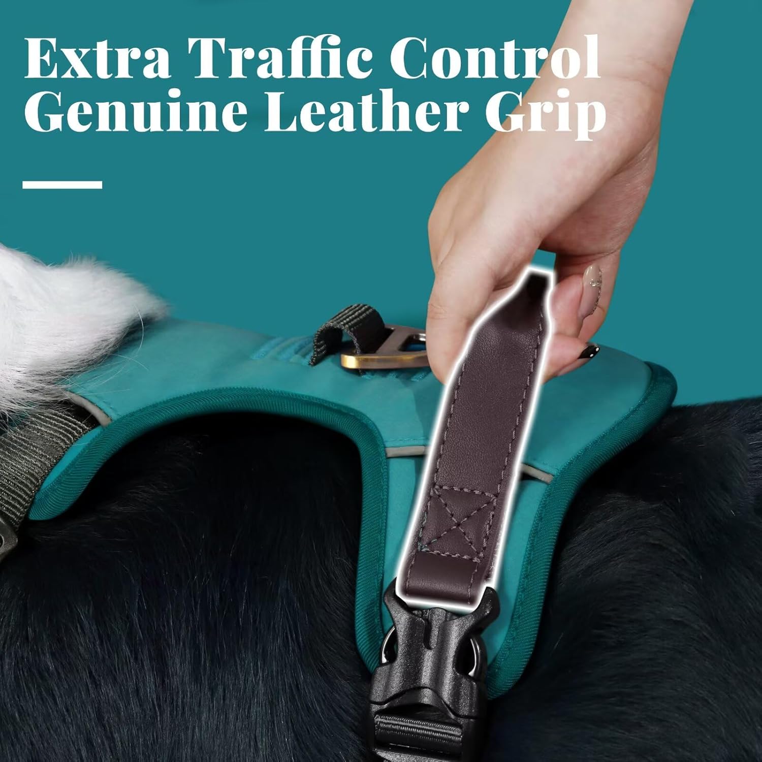Didog No Pull Dog Harness Medium Sized Dog,Classic PU Leather Vest for Medium Dogs with Easy Control Handle,No Choke Front Clip,Reflective & Adjustable for Walking,Light Blue,Chest 27-33"