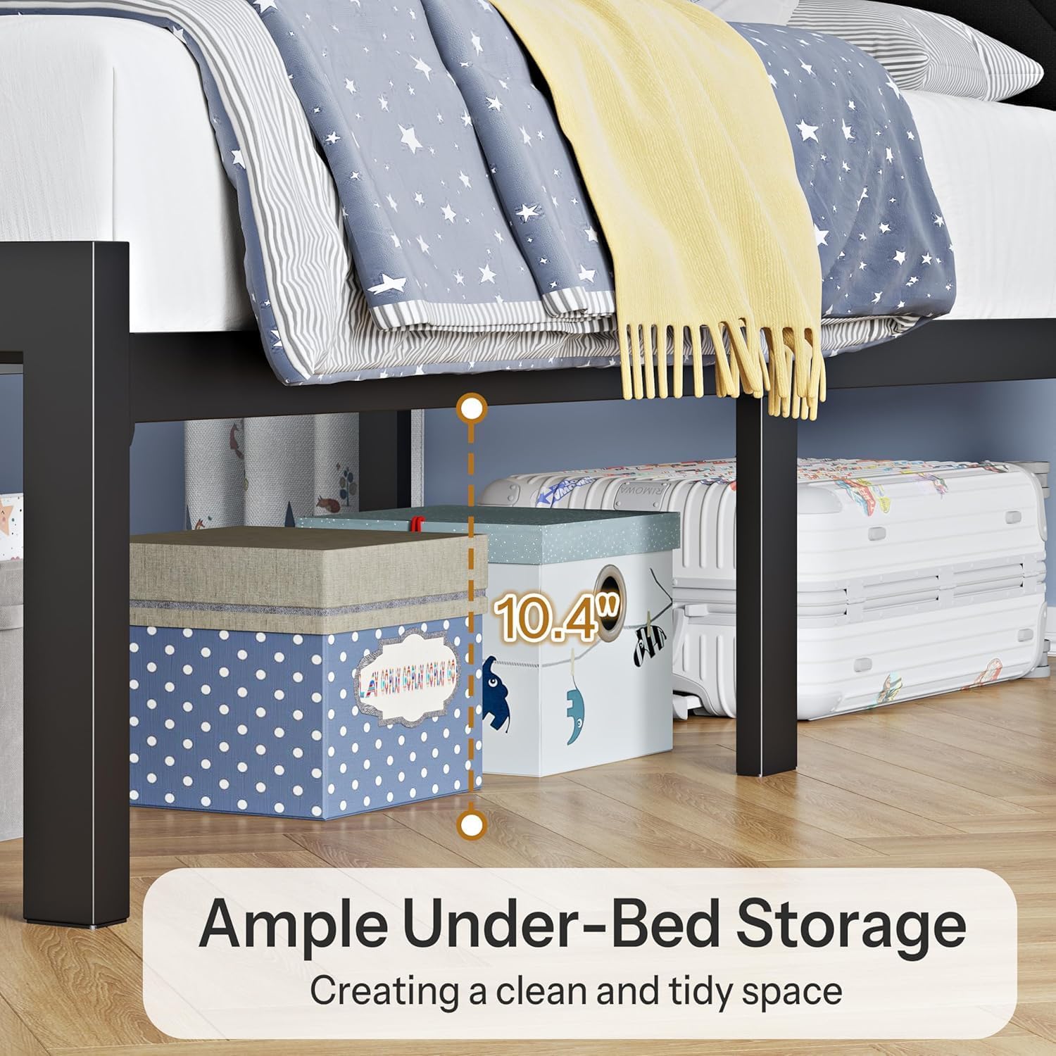 ChicZhiNest Queen Size Bed Frame with 2 Tier Upholstered Storage Headboard and Under Bed Storage,Platform Bedframe with LED Lights and Charging Station, No Box Spring Needed,Easy Assembly,Black