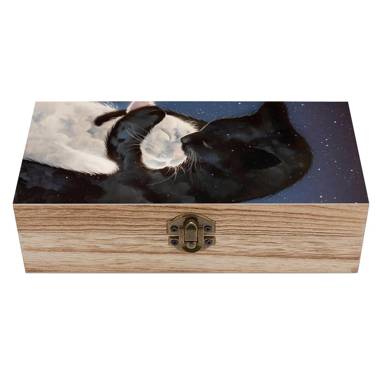 Amazon.co.jp: 木箱 星空 白 黒 猫柄 ネコ 木製収納ボックス