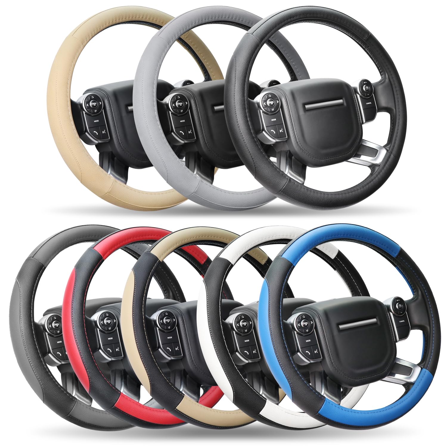 COFIT Microfiber Leather Steering Wheel Cover, Anti-slip Universal Protective Wrap, Car SUV Truck Interior Decor Accessories, Size M 37-38cm Grey and Black — view 7