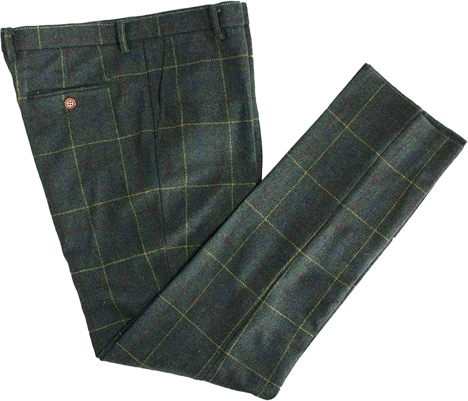 Wemaliyzd Mens Vintage 3 Piece Checkered Plaid Suit Tweed Blazer Vest Pants