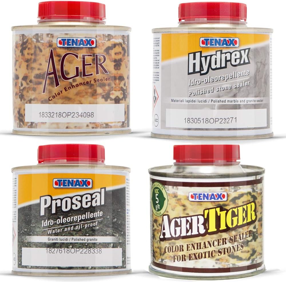 Tenax Granite Sealer, Marble Sealer, Stone Sealer, Granite Color Enhancer - Variety 4 Piece Sample Set