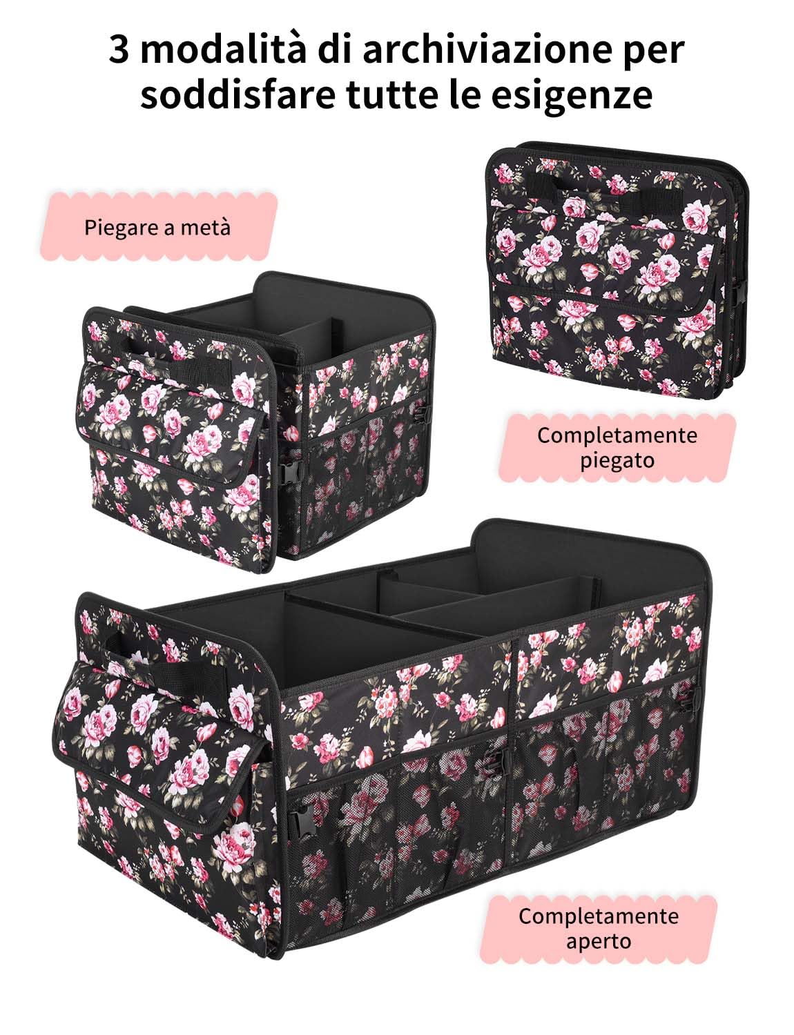 YOHOOLYO Car Trunk Organizer for SUV 72L Large Capacity Collapsible 4 Compartment Storage Multicolor Car Accessories for Women — view 13