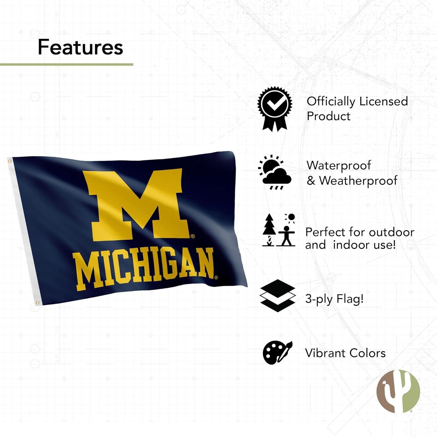 Desert Cactus University of Michigan Flag Double Sided Wolverines UM U of M Banners 100% Polyester Indoor Outdoor 3x5 feet Flags (Double Sided - Flag 3) - Image 5