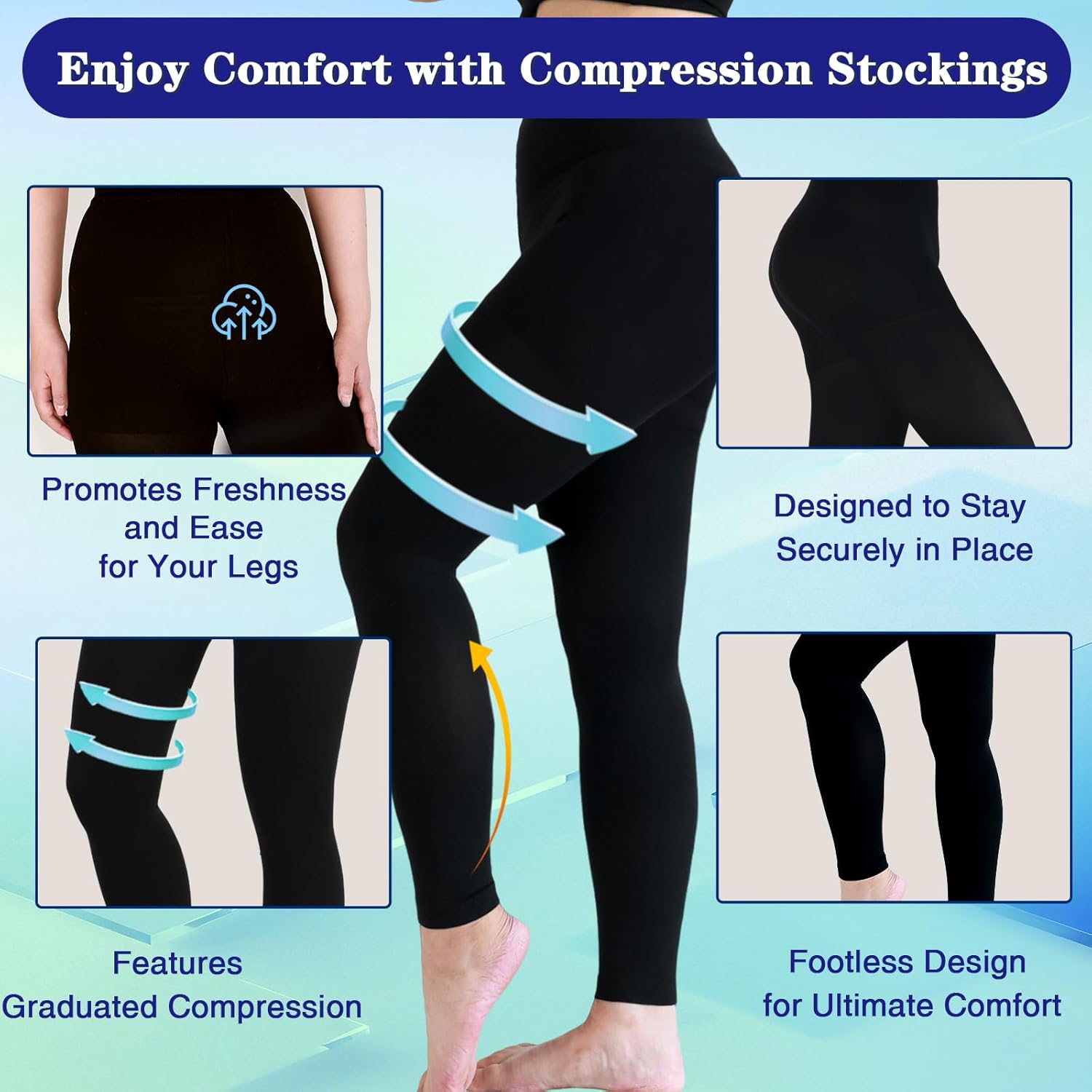 2 Pairs 20-30mmHg Compression Pantyhose for Women & Men, Medical Graduated Compression Leggings for Women, Footless Compression Stockings Support Compression Tights for Varicose Veins, Edema, Dvt - Image 2
