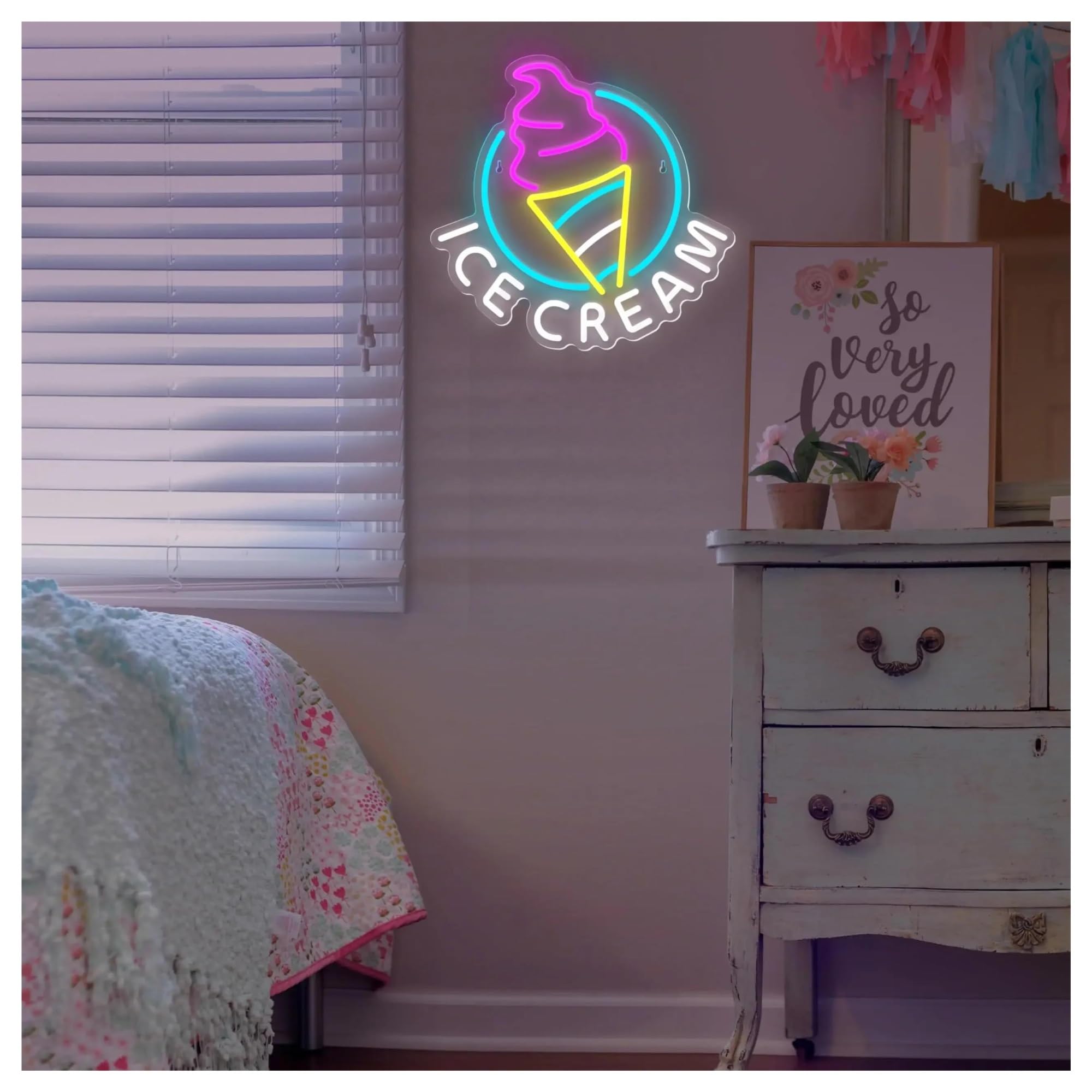 Decoración Lámparas Letrero De Neón Ice Cream Con Luz Para Decoración De Pared, Ideal Para Fiestas De Cumpleaños, Dormitorios, Bares Y Tiendas De Bebidas, 35cmx34cm