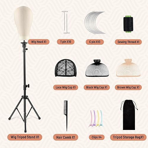 Miniatura 2 de Goodofferplace Soporte de peluca con cabeza, juego de cabeza de peluca de maniquí de espuma de 23 pulgadas para hacer pelucas, con gorras de peluca,