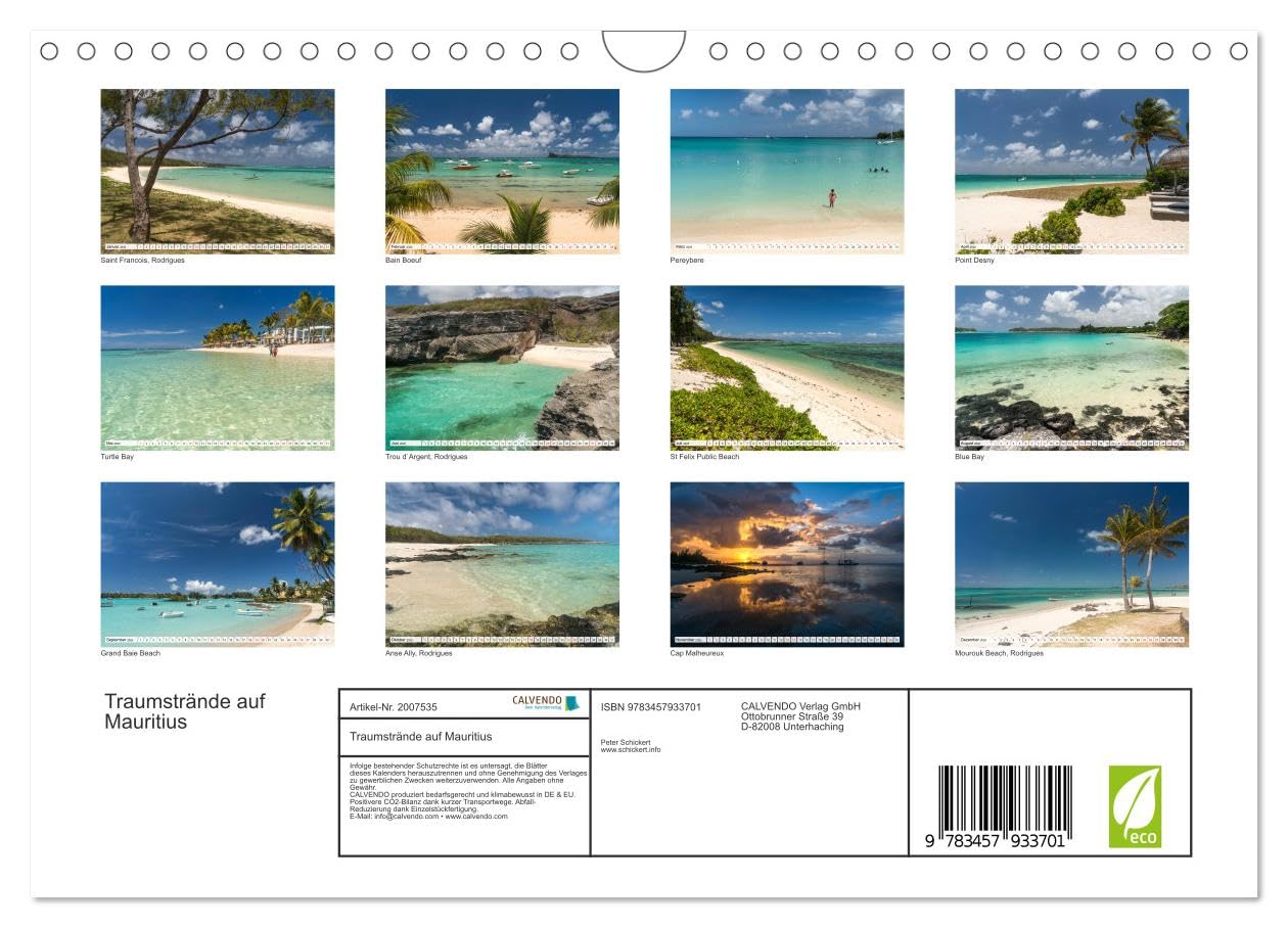 Traumstrände auf Mauritius (Wandkalender 2026 DIN A4 quer), CALVENDO Monatskalender: 12 Traumstrände im Inselparadies Mauritius (CALVENDO Orte)
