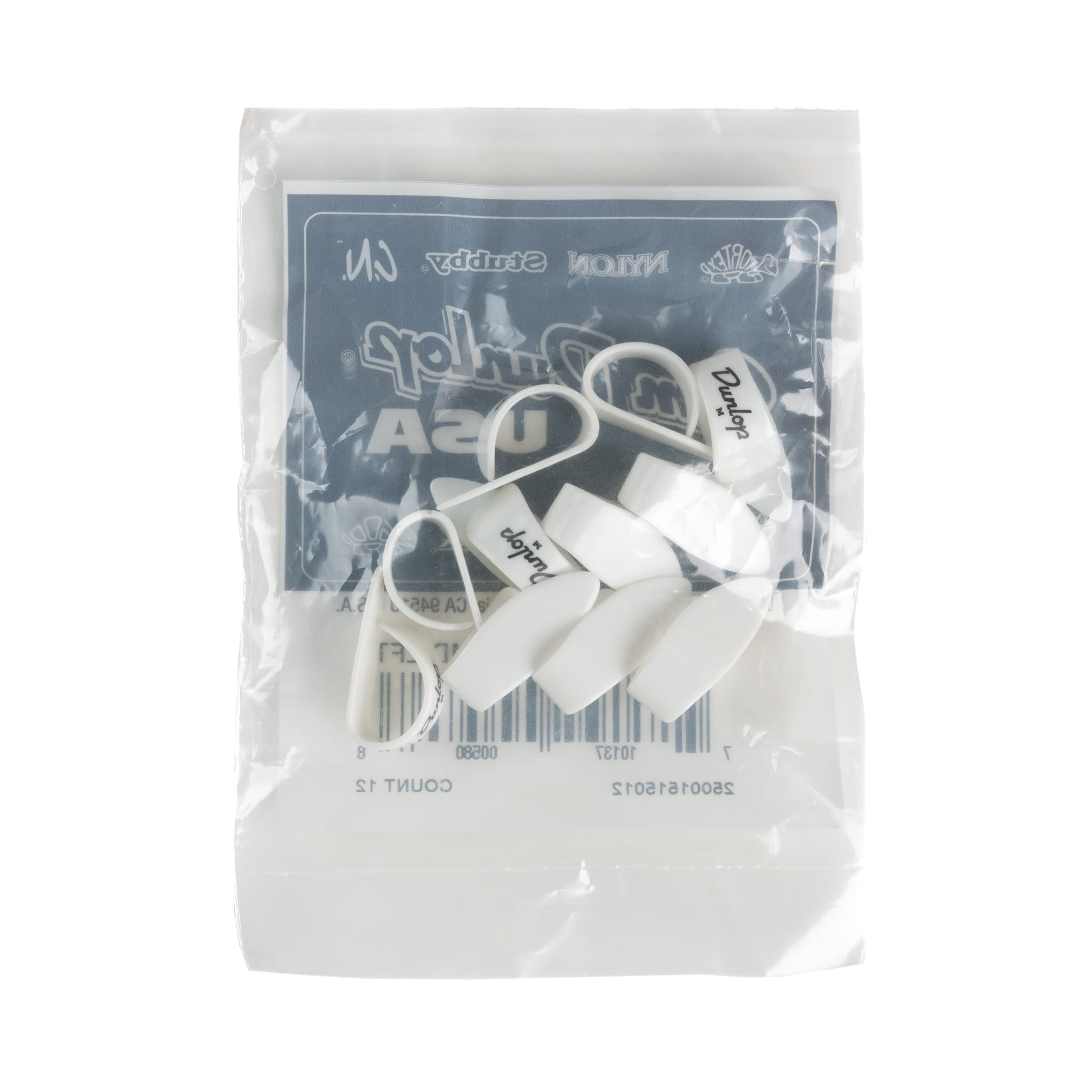 Dunlop 9012 Sachet de 12 Onglets de pouce Gaucher Medium Blanc