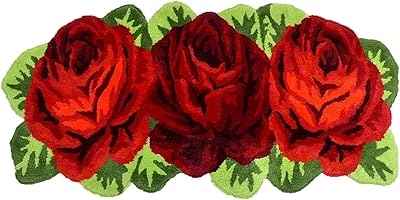 Amazon.com: Red Flowers Shaped Area Rug,Non-slip Bath Rug for Kitchen ...