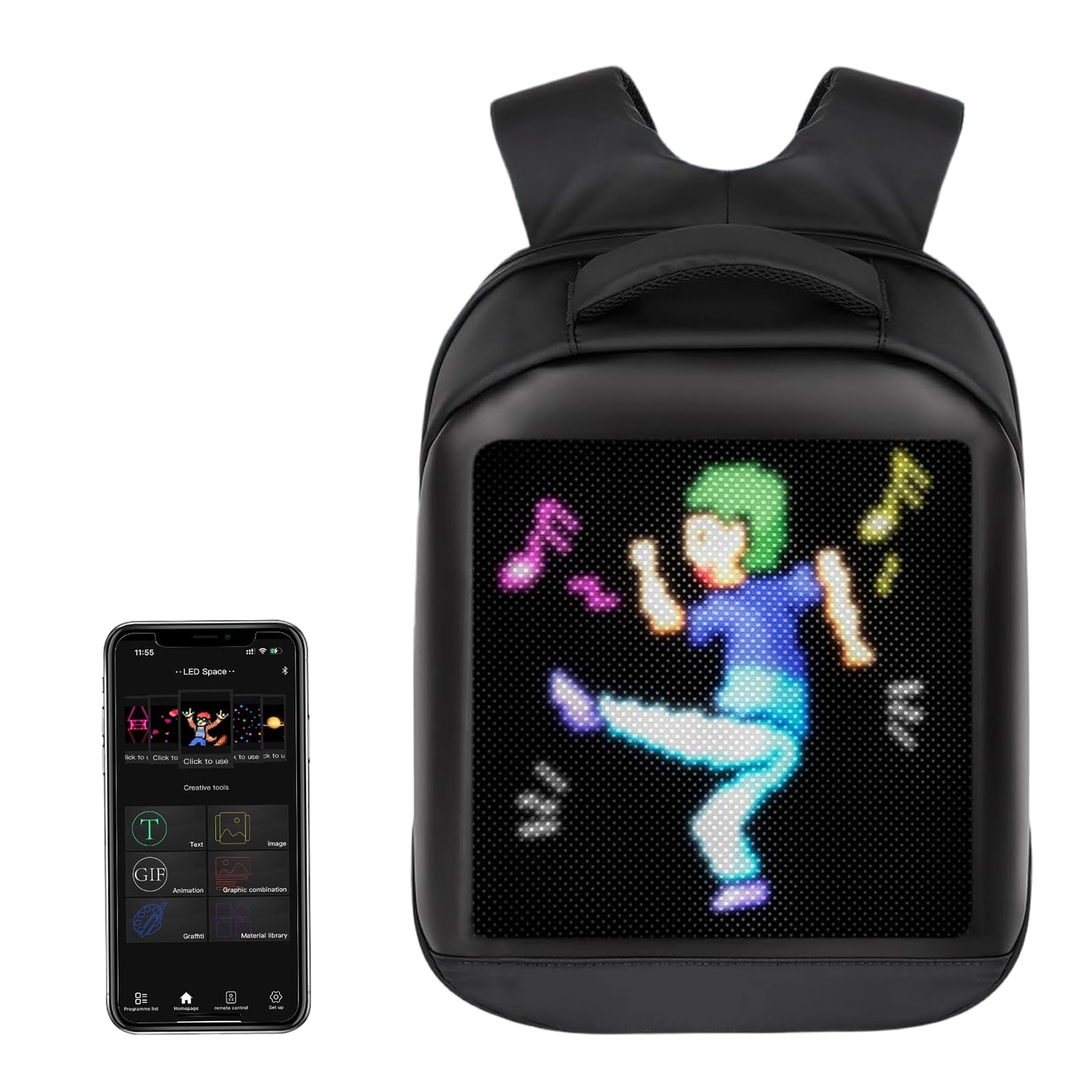 LED Mochila con Control Mediante Aplicación, Mochila Portatil avc Cubierta Impermeable, Pantalla Digital Programable, Alimentada por USB, Ligera y Duradera Mochila Trabajo para Hombres y Mujeres