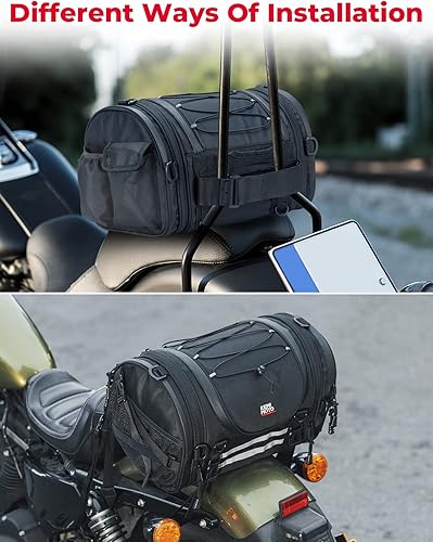 Miniatura 4 de KEMIMOTO Bolsas de Motocicleta 18-20L Expandibles para Cola de Motocicleta con Barra Sissy Resistente al Agua, Bolsa de Asiento Trasero Enrollable